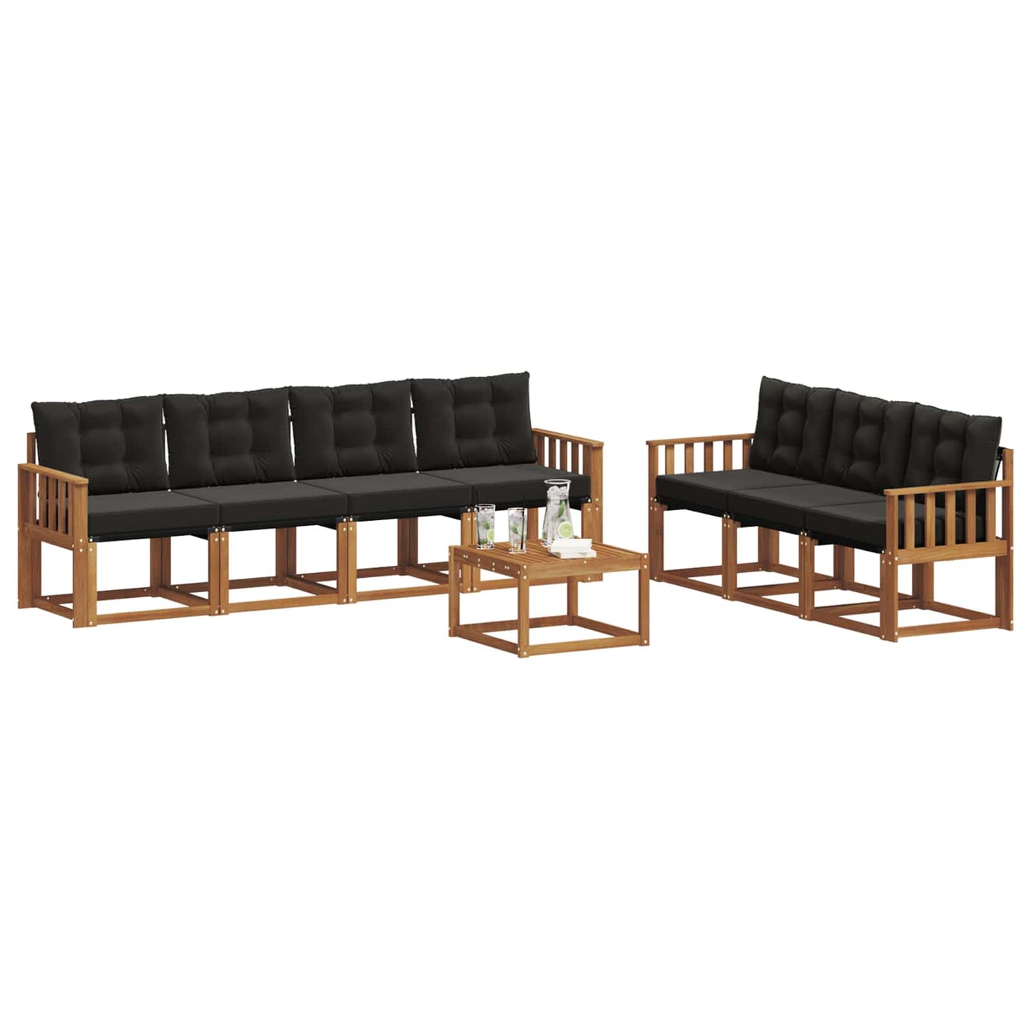 Buiten bankenset met kussen 8 pcs Natuurlijk en Zwart is nu te koop bij PeponiXL, paradijselijk wonen!