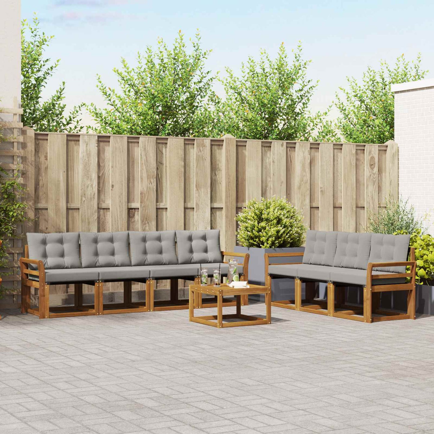 Buiten bankenset met kussen 8 pcs Natuurlijk en Lichtgrijs is nu te koop bij PeponiXL, paradijselijk wonen!
