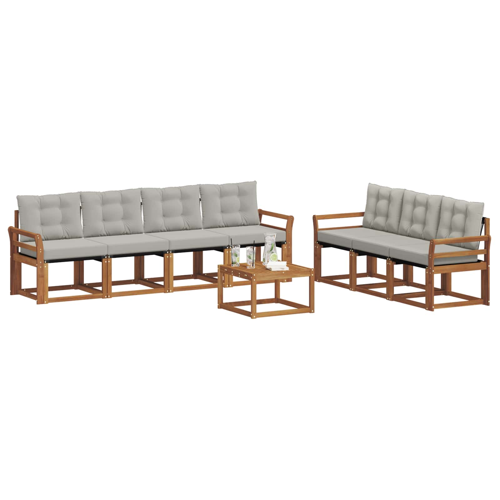 Buiten bankenset met kussen 8 pcs Natuurlijk en Lichtgrijs is nu te koop bij PeponiXL, paradijselijk wonen!