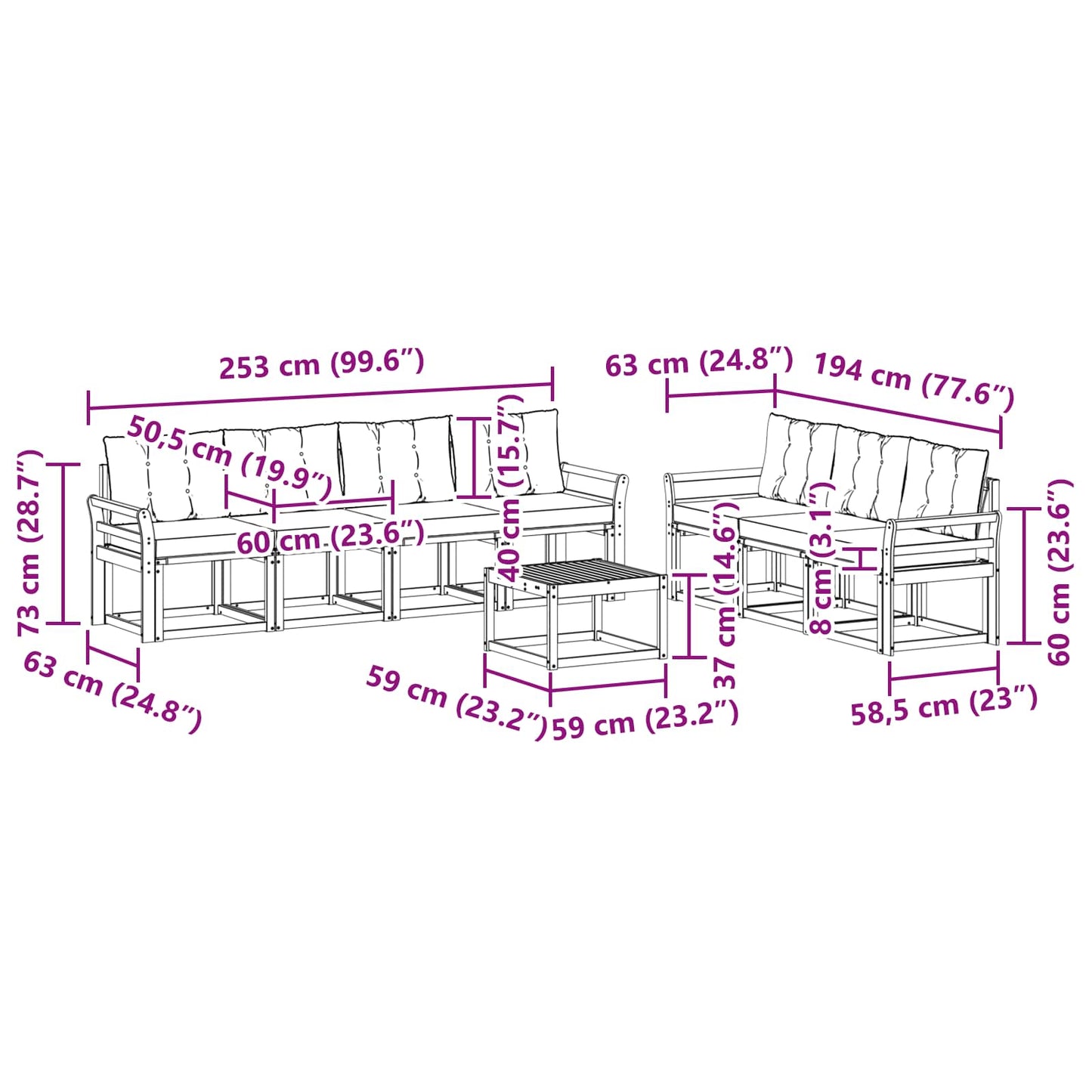 Buiten bankenset met kussen 8 pcs Natuurlijk en Lichtgrijs is nu te koop bij PeponiXL, paradijselijk wonen!