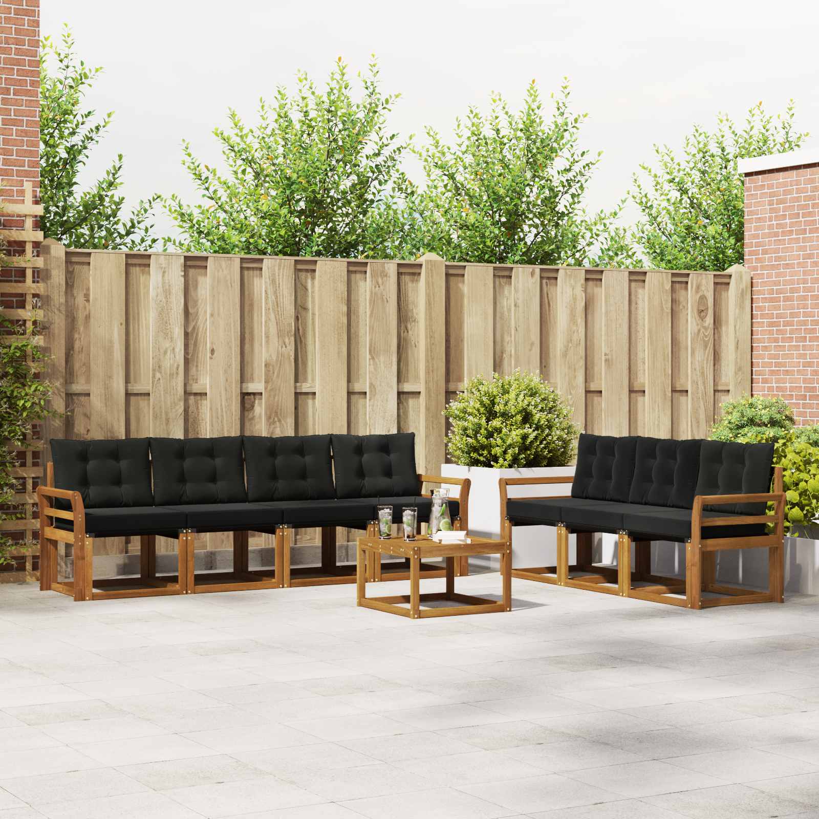 Buiten bankenset met kussen 8 pcs Natuurlijk en Zwart is nu te koop bij PeponiXL, paradijselijk wonen!