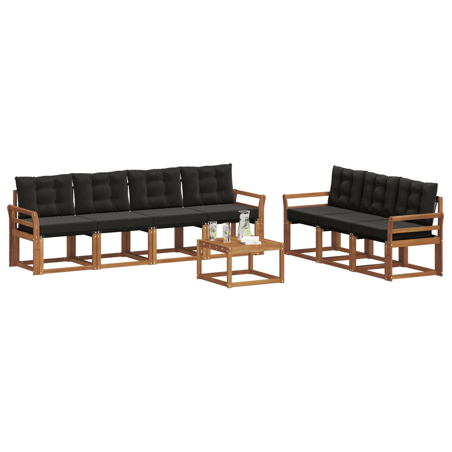 Buiten bankenset met kussen 8 pcs Natuurlijk en Zwart is nu te koop bij PeponiXL, paradijselijk wonen!