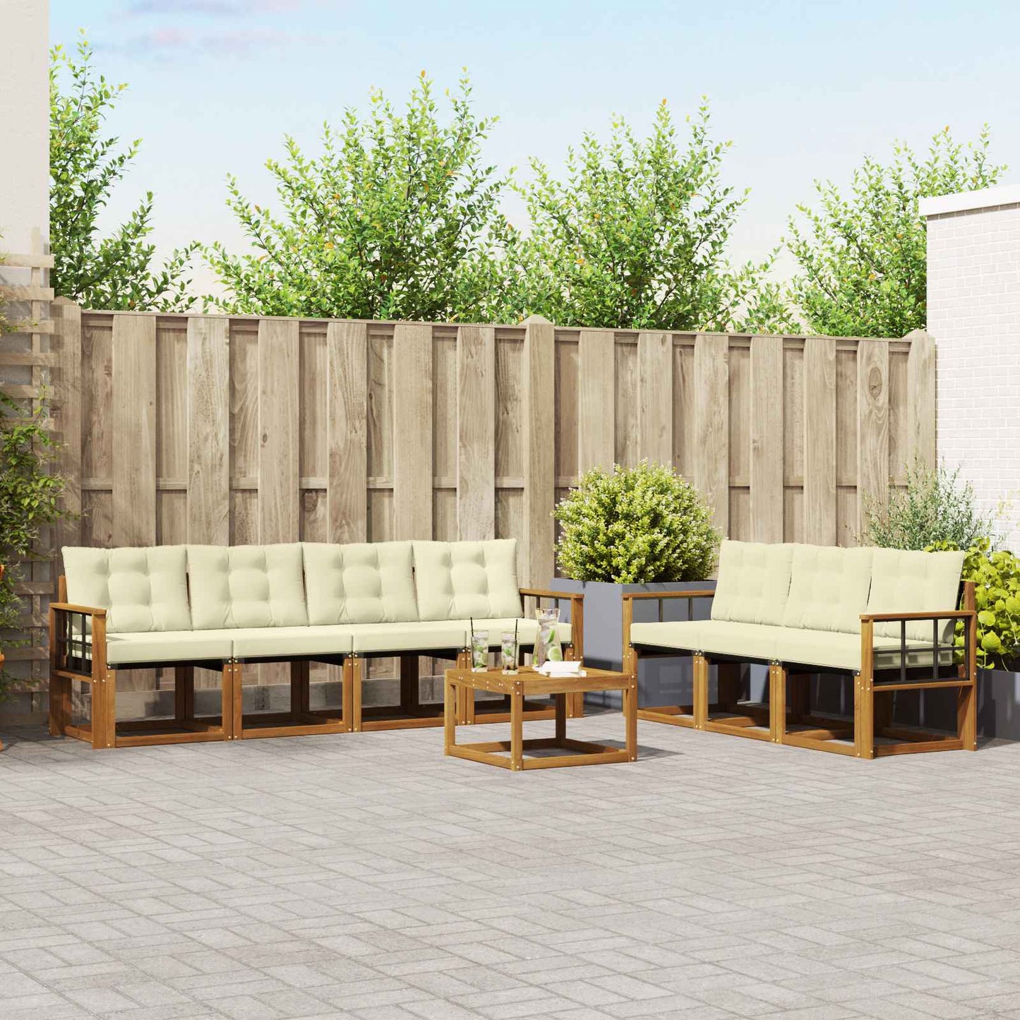 Buiten bankenset met kussen 8 pcs Natuurlijk en Crème is nu te koop bij PeponiXL, paradijselijk wonen!
