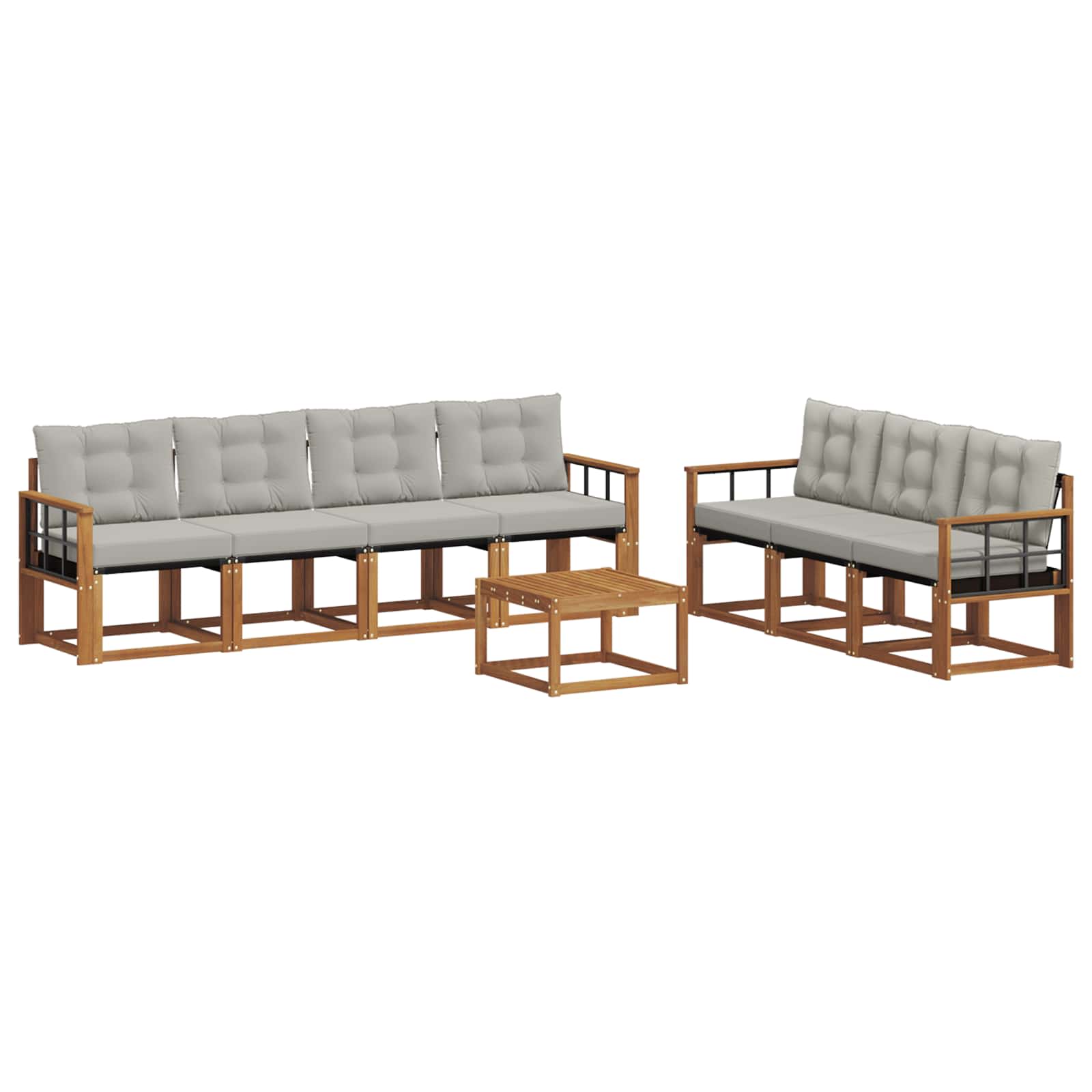 Buiten bankenset met kussen 8 pcs Natuurlijk en Lichtgrijs is nu te koop bij PeponiXL, paradijselijk wonen!