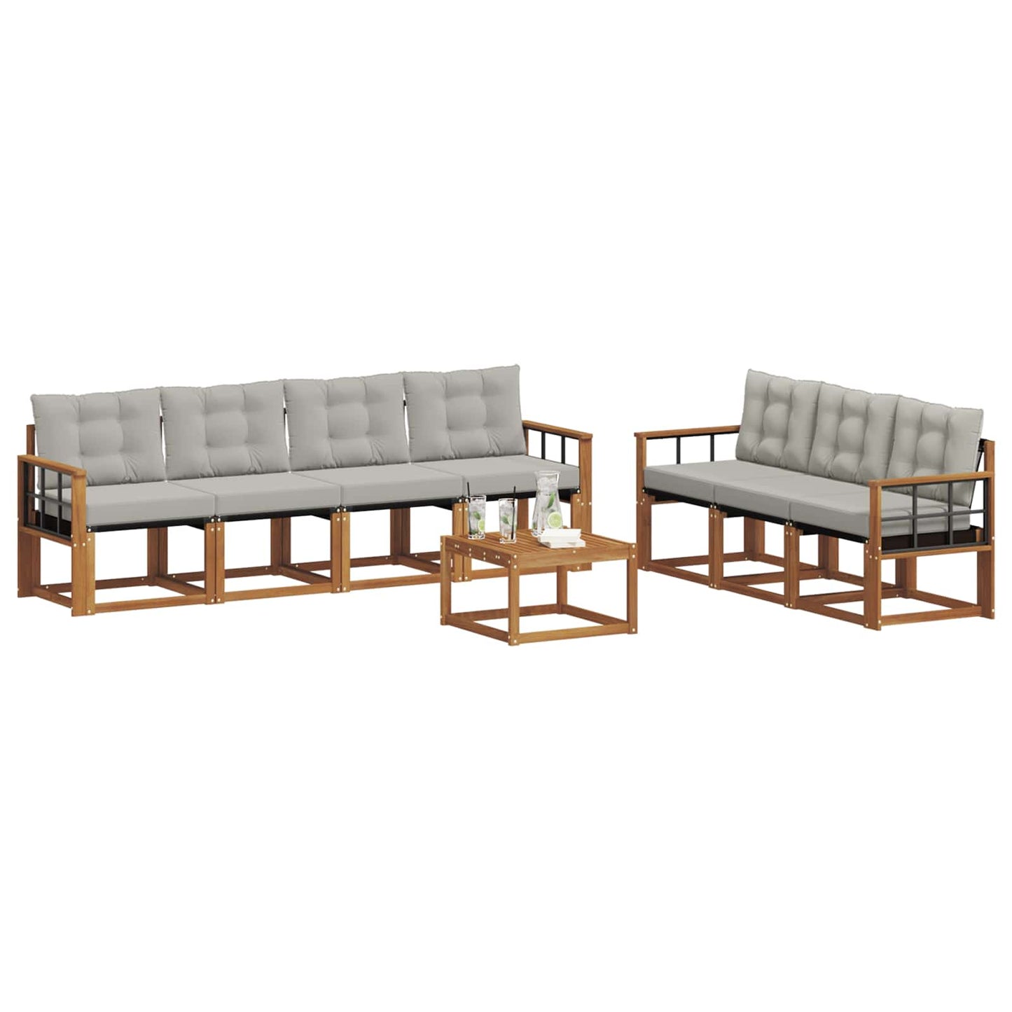 Buiten bankenset met kussen 8 pcs Natuurlijk en Lichtgrijs is nu te koop bij PeponiXL, paradijselijk wonen!