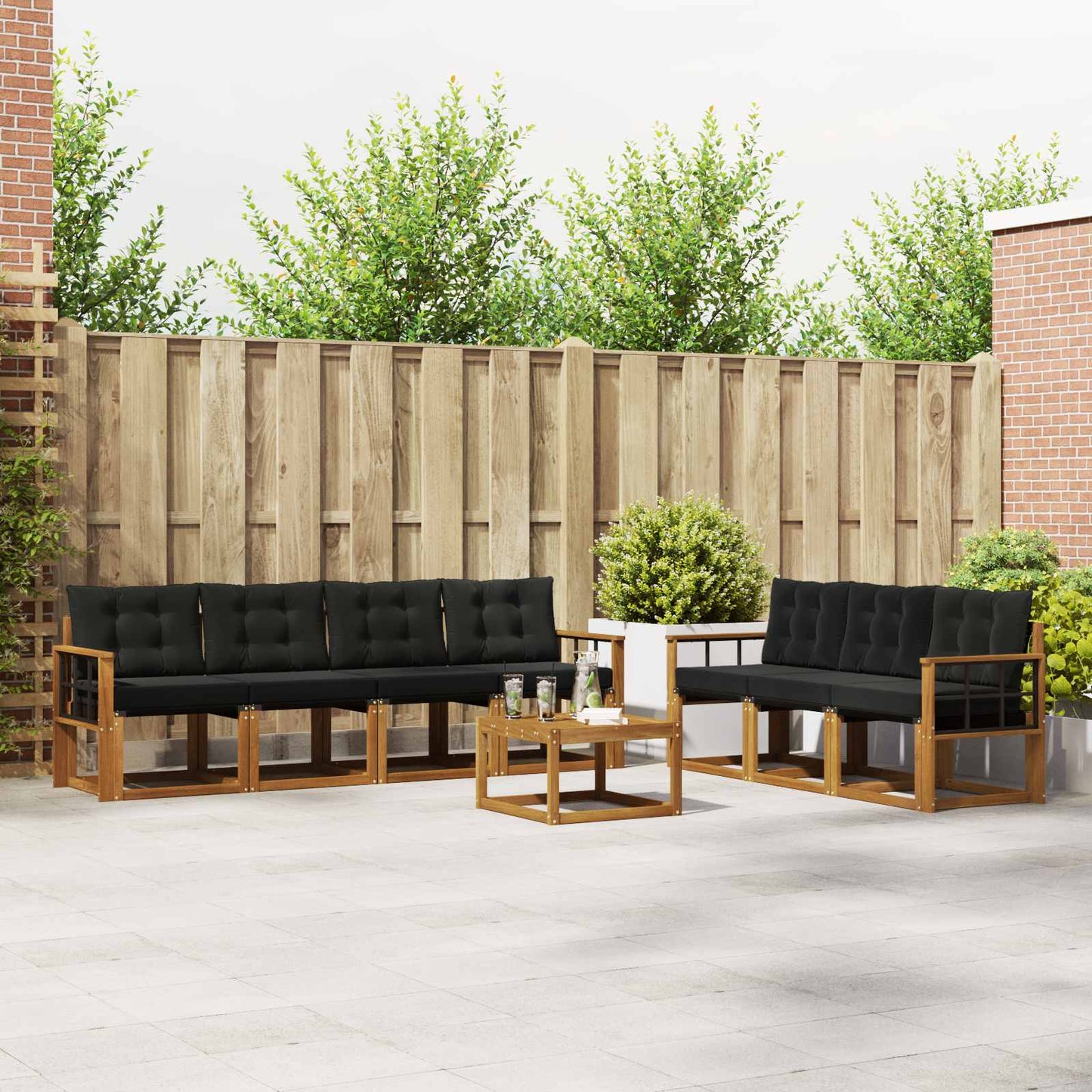 Buiten bankenset met kussen 8 pcs Natuurlijk en Zwart is nu te koop bij PeponiXL, paradijselijk wonen!