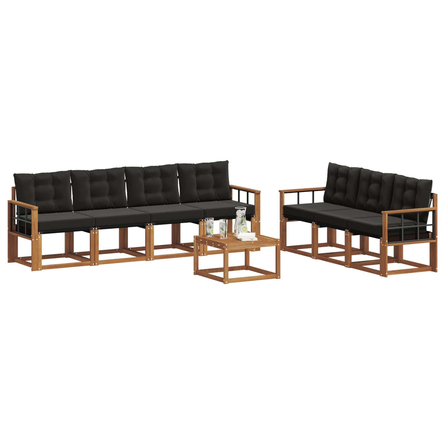 Buiten bankenset met kussen 8 pcs Natuurlijk en Zwart is nu te koop bij PeponiXL, paradijselijk wonen!