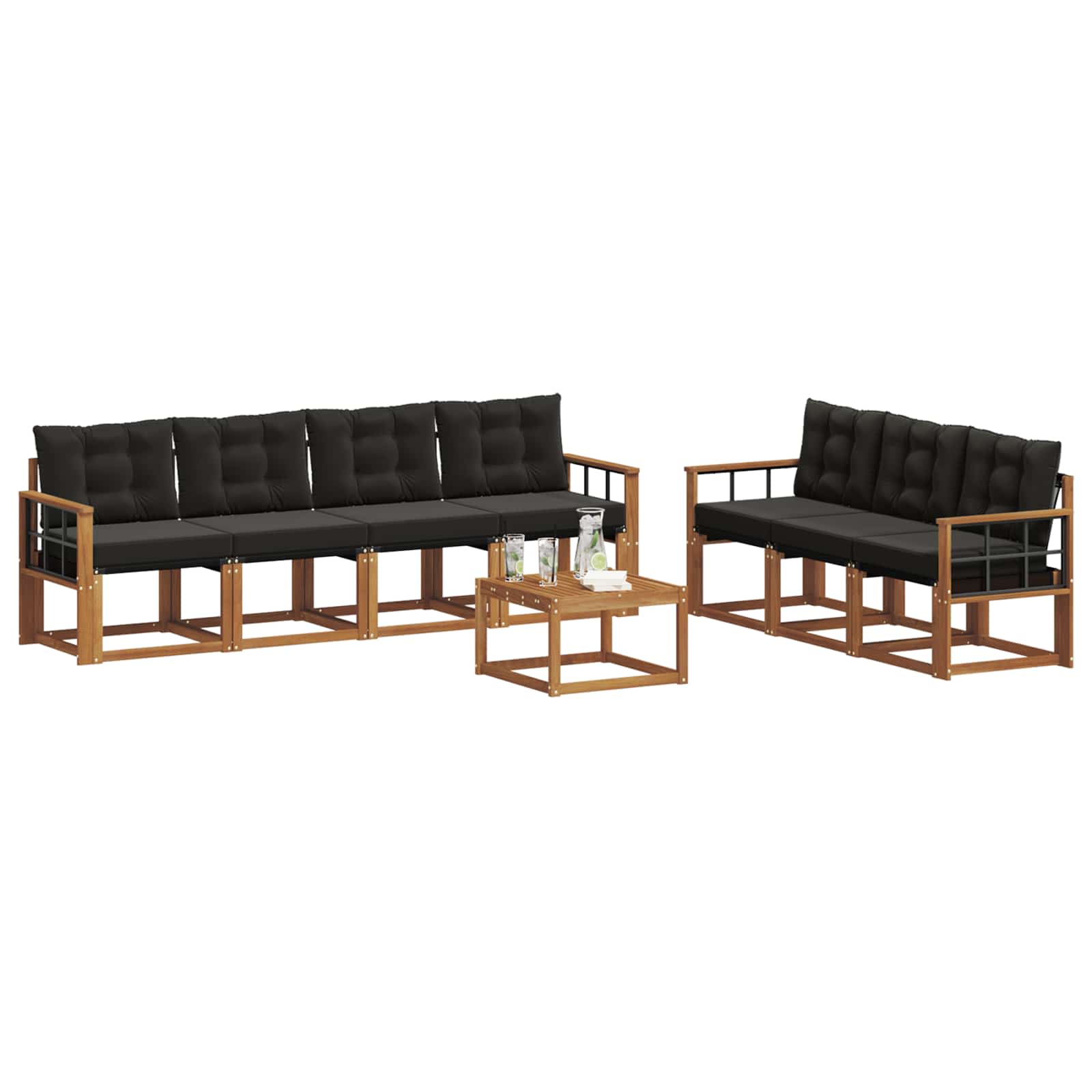 Buiten bankenset met kussen 8 pcs Natuurlijk en Zwart is nu te koop bij PeponiXL, paradijselijk wonen!