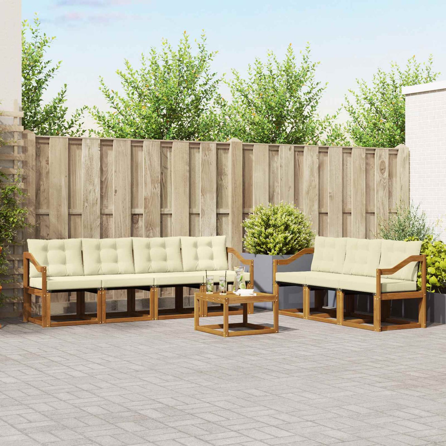 Buiten bankenset met kussen 8 pcs Natuurlijk en Crème is nu te koop bij PeponiXL, paradijselijk wonen!