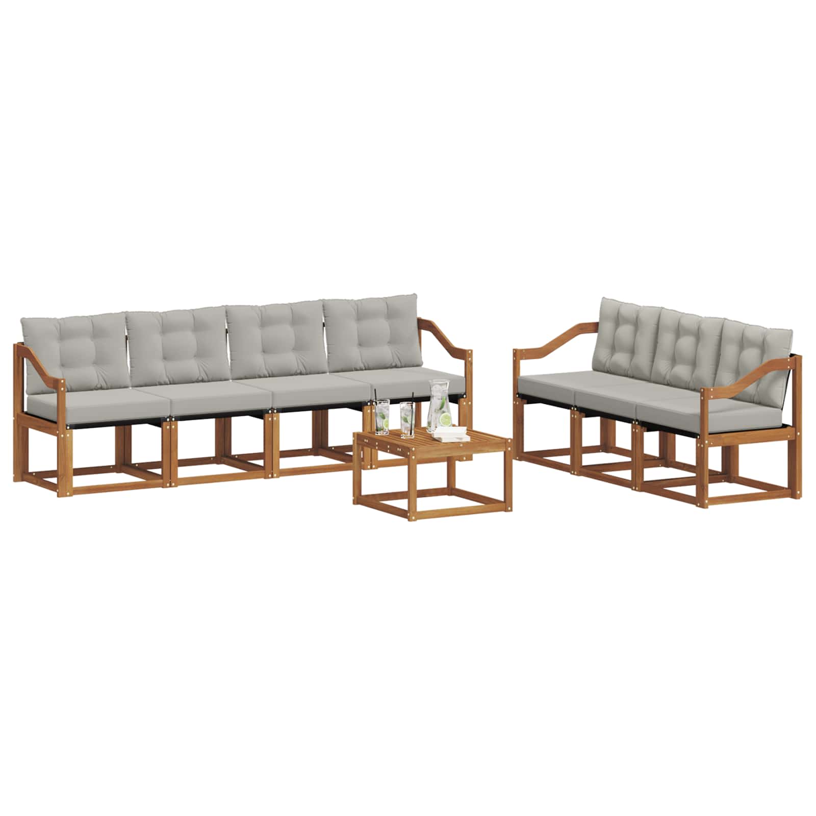 Buiten bankenset met kussen 8 pcs Natuurlijk en Lichtgrijs is nu te koop bij PeponiXL, paradijselijk wonen!