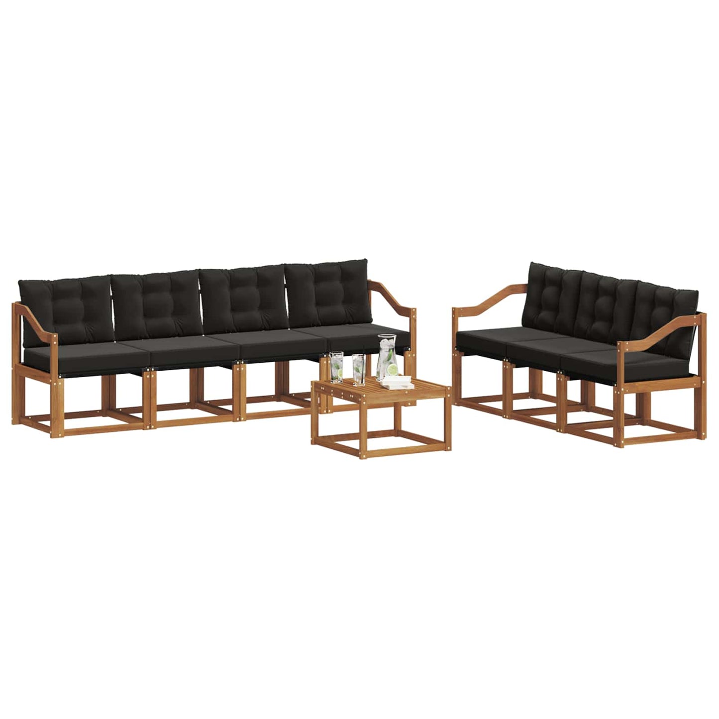Buiten bankenset met kussen 8 pcs Natuurlijk en Zwart is nu te koop bij PeponiXL, paradijselijk wonen!