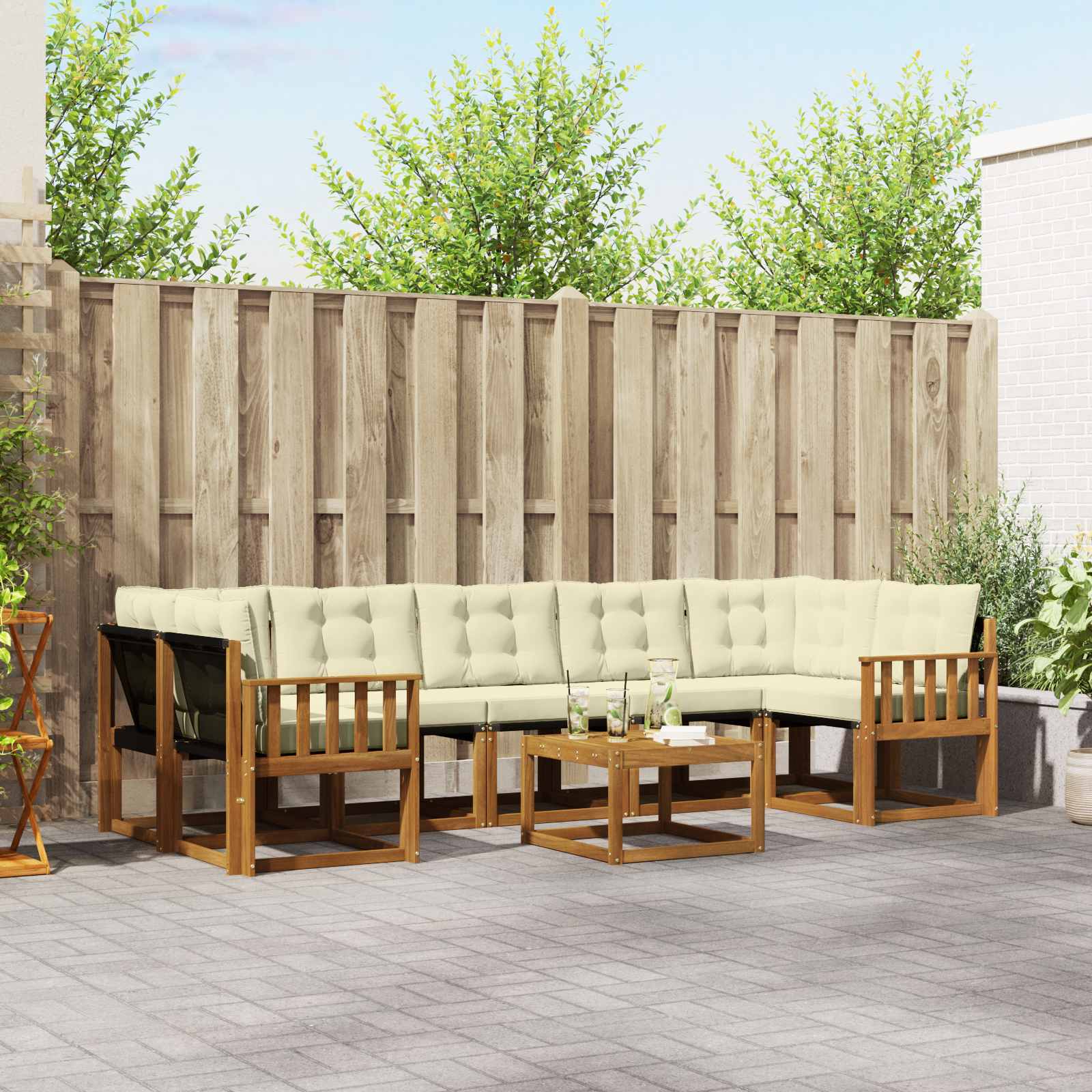 Buiten bankenset met kussen 8 pcs Natuurlijk en Crème is nu te koop bij PeponiXL, paradijselijk wonen!