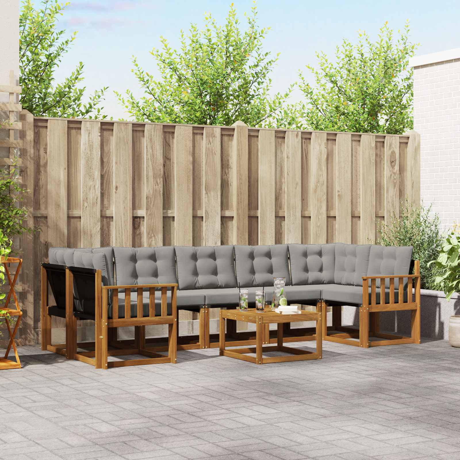 Buiten bankenset met kussen 8 pcs Natuurlijk en Lichtgrijs is nu te koop bij PeponiXL, paradijselijk wonen!