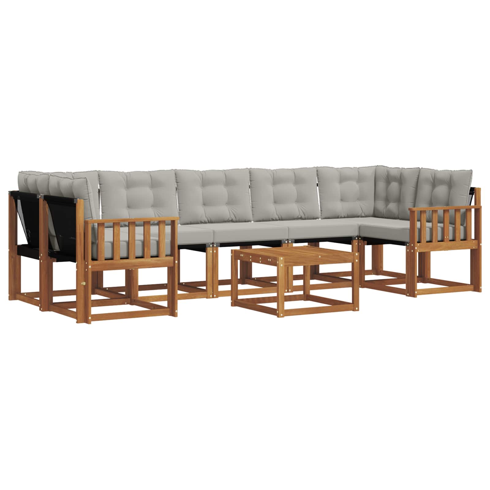 Buiten bankenset met kussen 8 pcs Natuurlijk en Lichtgrijs is nu te koop bij PeponiXL, paradijselijk wonen!