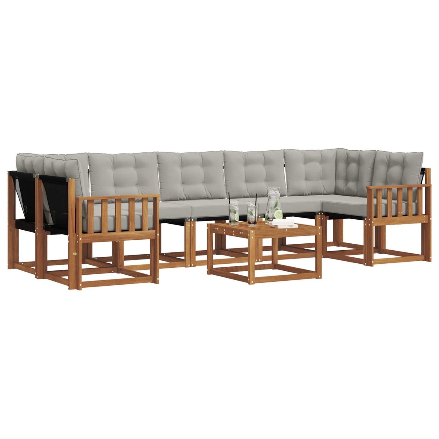 Buiten bankenset met kussen 8 pcs Natuurlijk en Lichtgrijs is nu te koop bij PeponiXL, paradijselijk wonen!