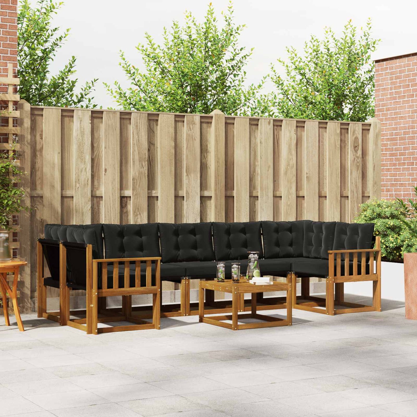 Buiten bankenset met kussen 8 pcs Natuurlijk en Zwart is nu te koop bij PeponiXL, paradijselijk wonen!