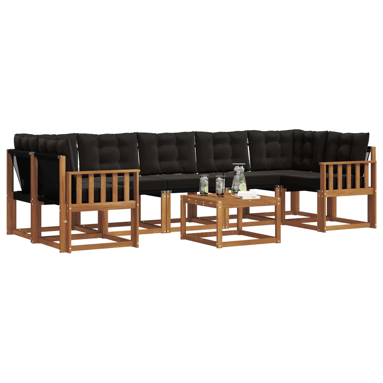 Buiten bankenset met kussen 8 pcs Natuurlijk en Zwart is nu te koop bij PeponiXL, paradijselijk wonen!