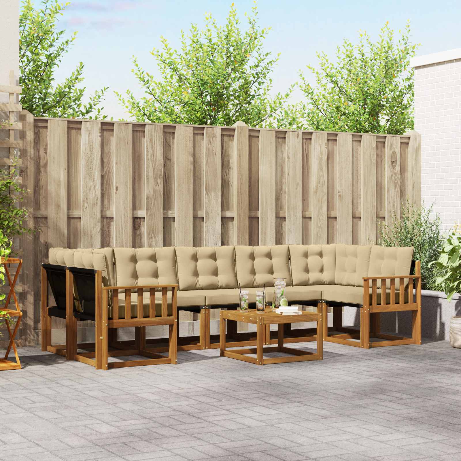 Buiten bankenset met kussen 8 pcs Natuurlijk en Beige is nu te koop bij PeponiXL, paradijselijk wonen!