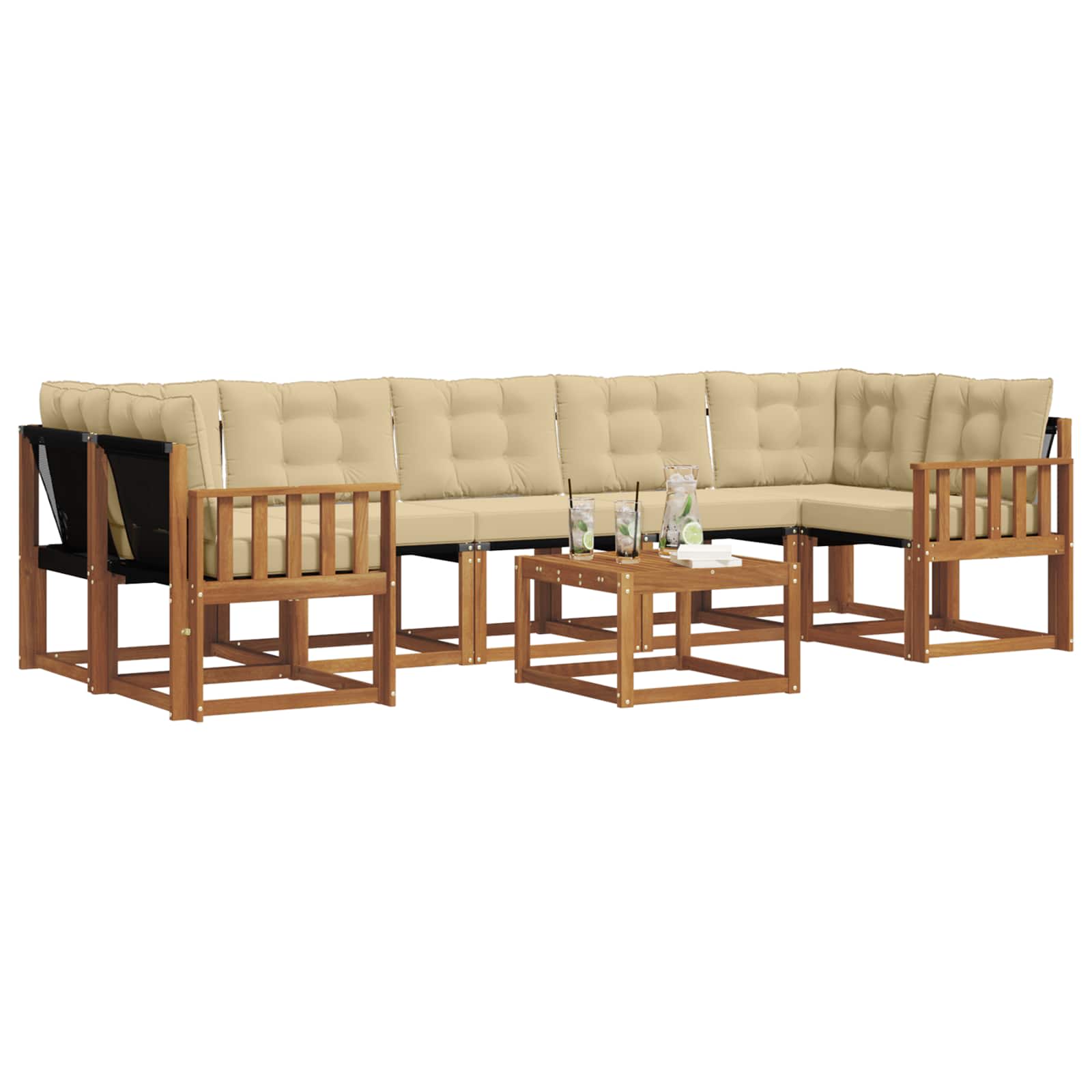 Buiten bankenset met kussen 8 pcs Natuurlijk en Beige is nu te koop bij PeponiXL, paradijselijk wonen!
