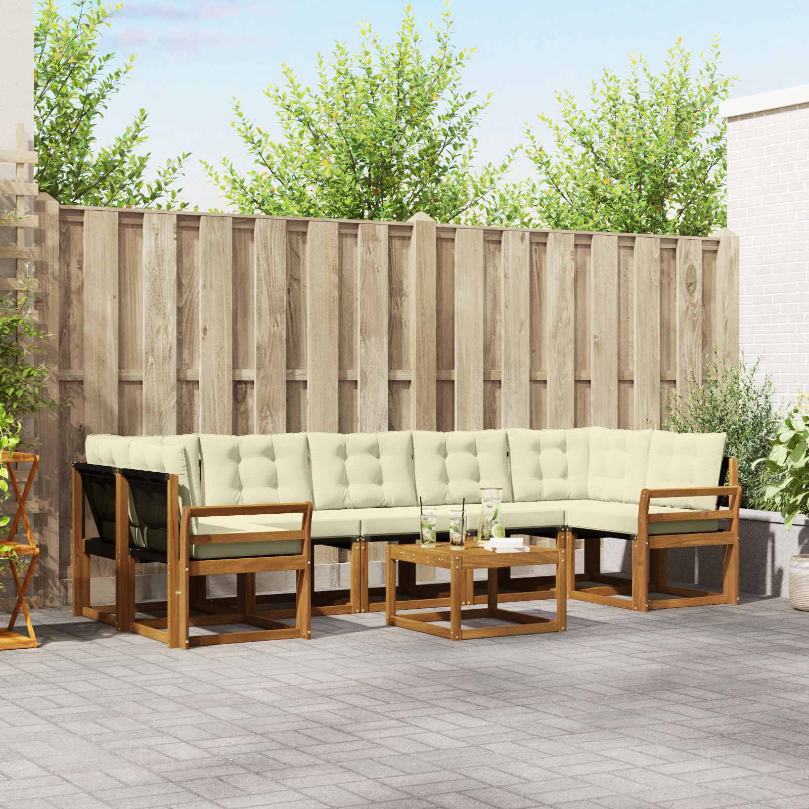 Buiten bankenset met kussen 8 pcs Natuurlijk en Crème is nu te koop bij PeponiXL, paradijselijk wonen!