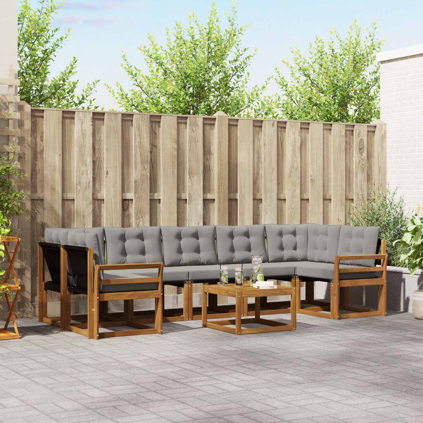 Buiten bankenset met kussen 8 pcs Natuurlijk en Lichtgrijs is nu te koop bij PeponiXL, paradijselijk wonen!