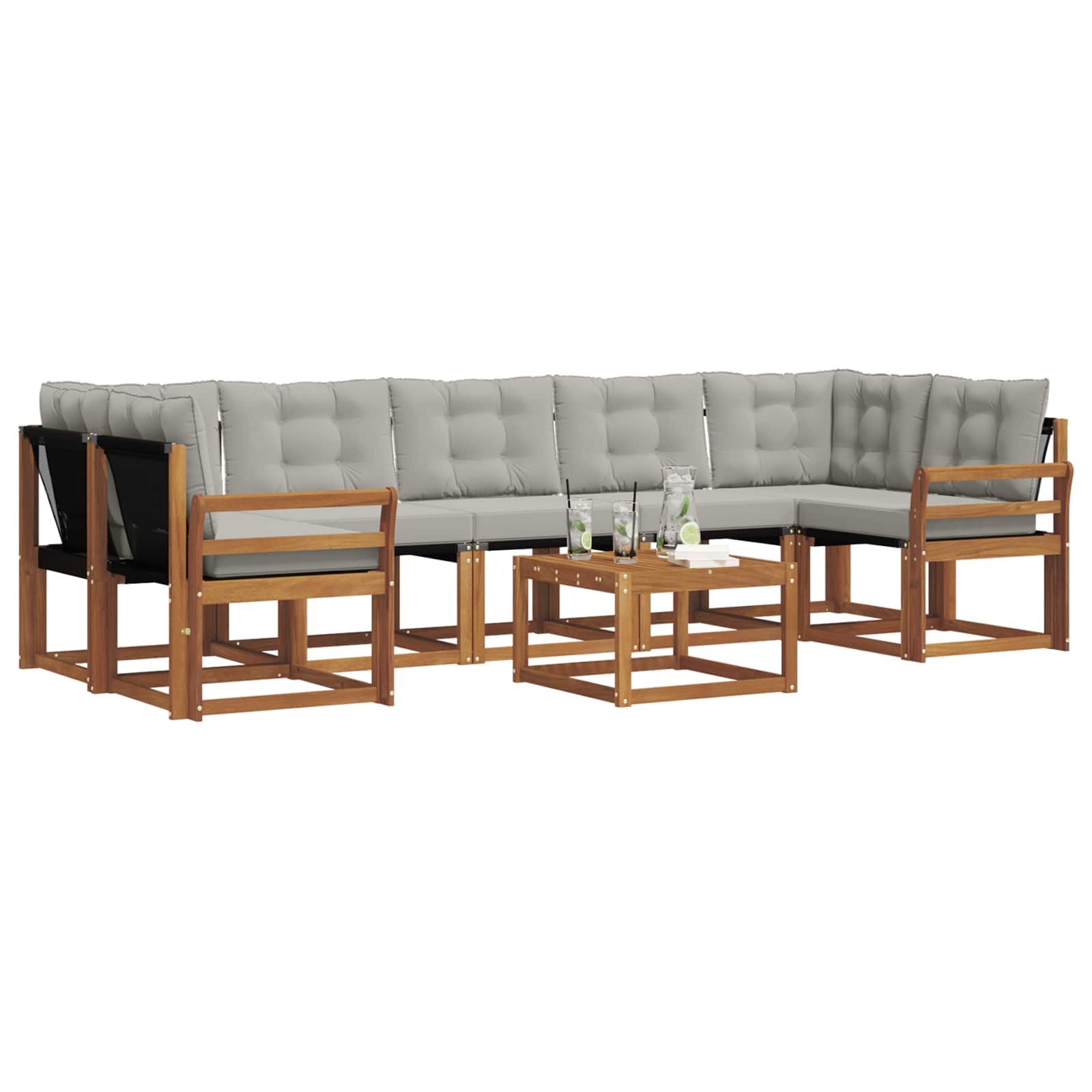 Buiten bankenset met kussen 8 pcs Natuurlijk en Lichtgrijs is nu te koop bij PeponiXL, paradijselijk wonen!