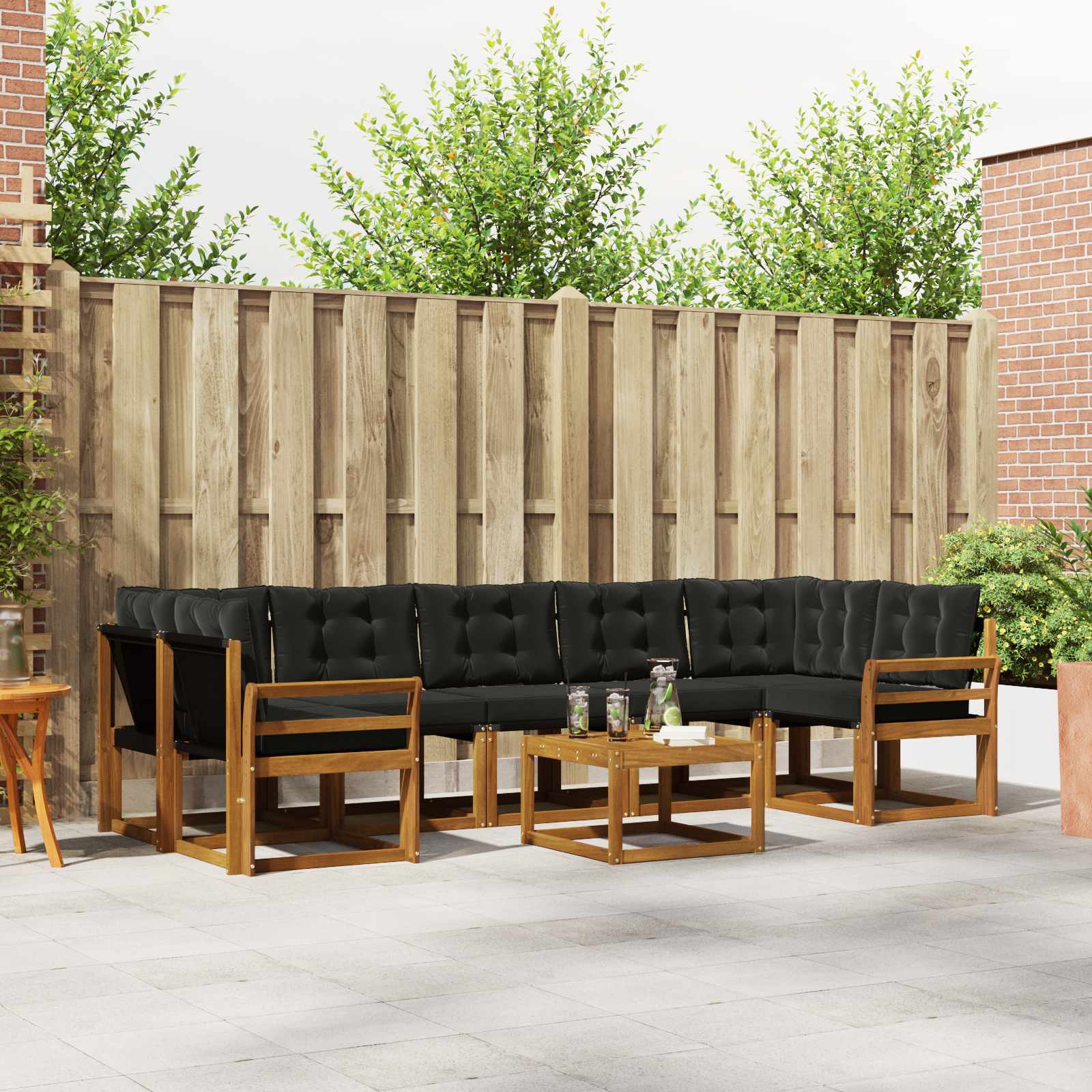Buiten bankenset met kussen 8 pcs Natuurlijk en Zwart is nu te koop bij PeponiXL, paradijselijk wonen!