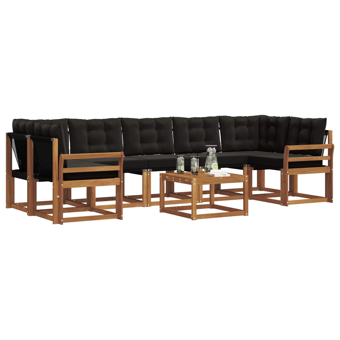 Buiten bankenset met kussen 8 pcs Natuurlijk en Zwart is nu te koop bij PeponiXL, paradijselijk wonen!