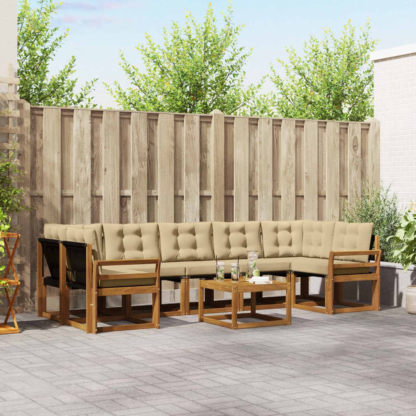 Buiten bankenset met kussen 8 pcs Natuurlijk en Beige is nu te koop bij PeponiXL, paradijselijk wonen!