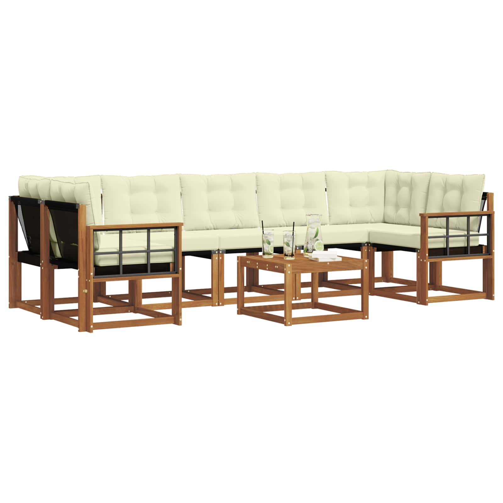 Buiten bankenset met kussen 8 pcs Natuurlijk en Crème is nu te koop bij PeponiXL, paradijselijk wonen!