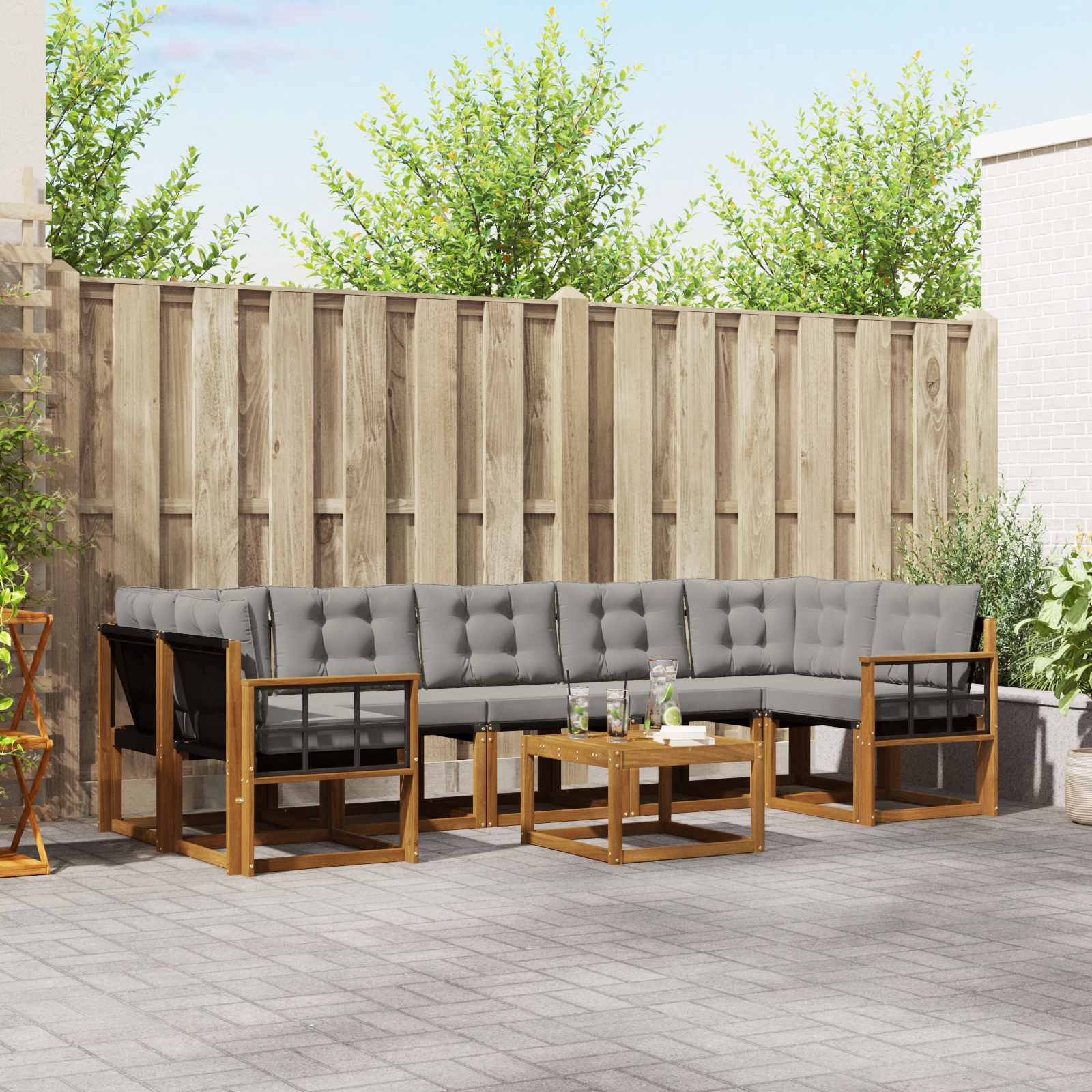 Buiten bankenset met kussen 8 pcs Natuurlijk en Lichtgrijs is nu te koop bij PeponiXL, paradijselijk wonen!