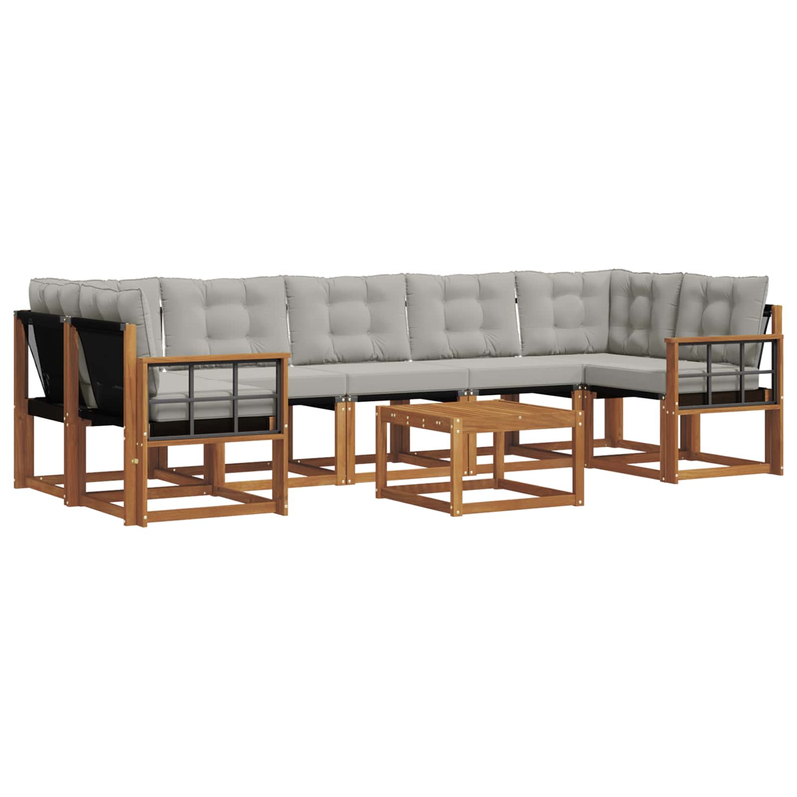 Buiten bankenset met kussen 8 pcs Natuurlijk en Lichtgrijs is nu te koop bij PeponiXL, paradijselijk wonen!