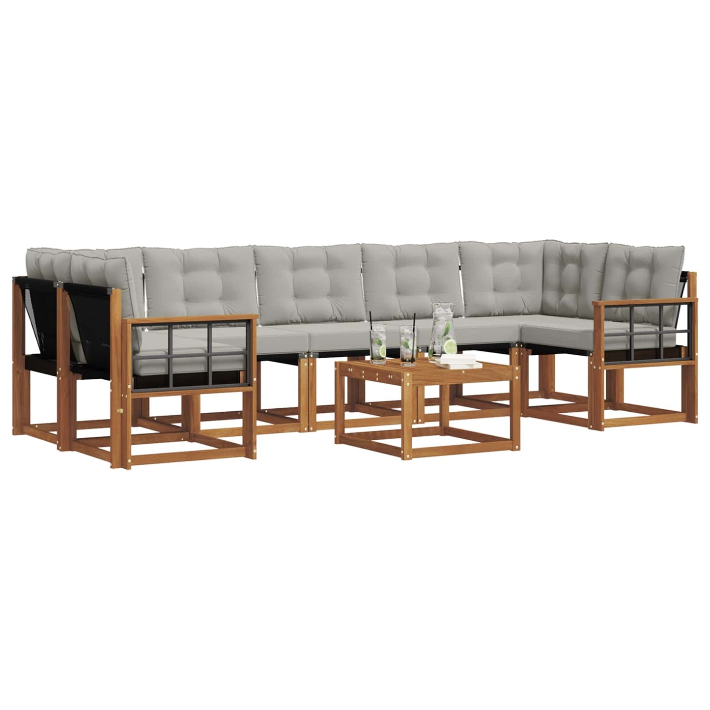 Buiten bankenset met kussen 8 pcs Natuurlijk en Lichtgrijs is nu te koop bij PeponiXL, paradijselijk wonen!