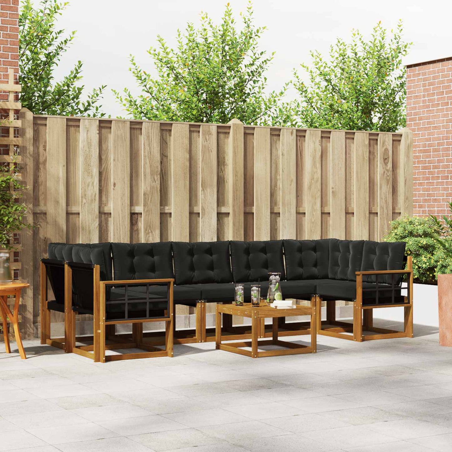 Buiten bankenset met kussen 8 pcs Natuurlijk en Zwart is nu te koop bij PeponiXL, paradijselijk wonen!