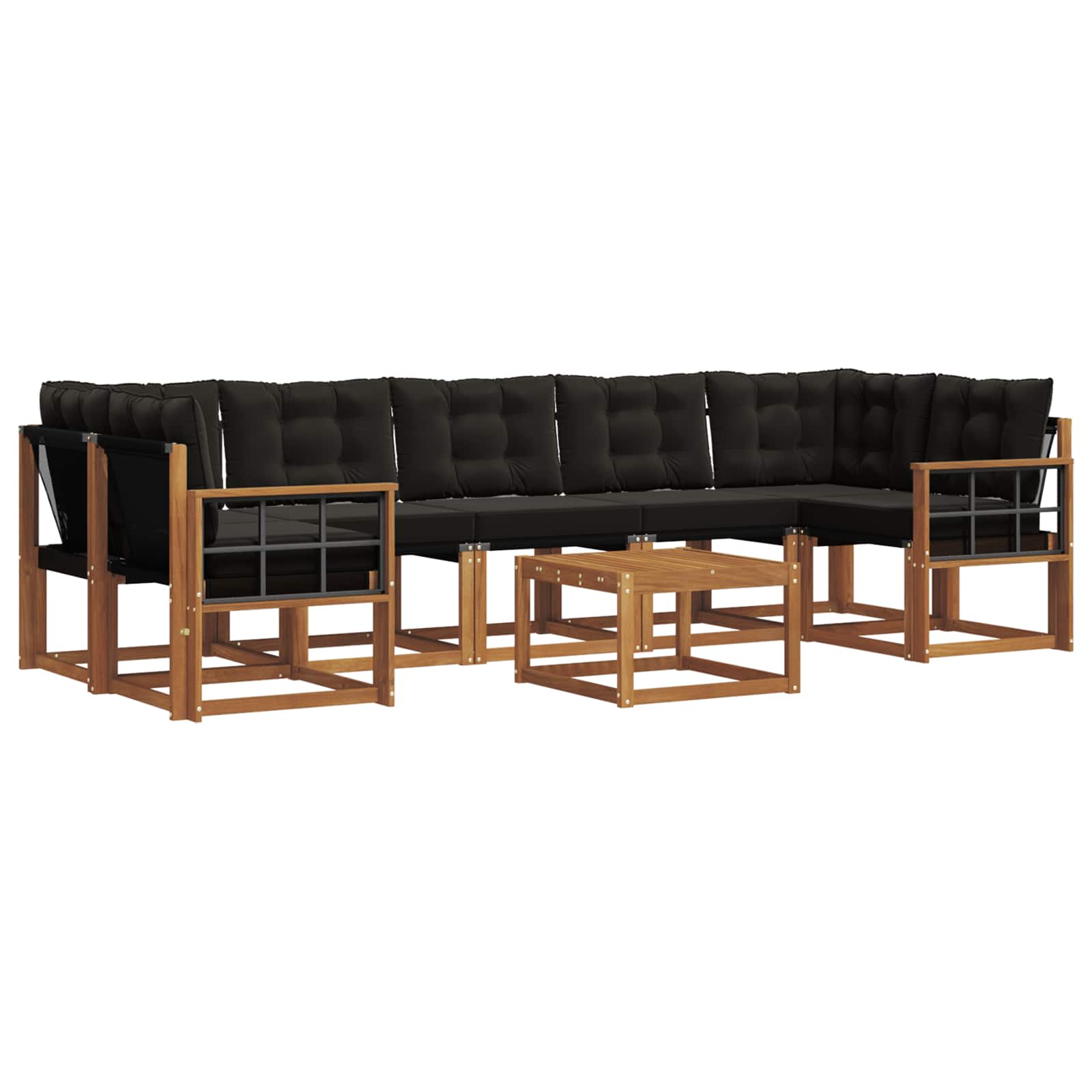 Buiten bankenset met kussen 8 pcs Natuurlijk en Zwart is nu te koop bij PeponiXL, paradijselijk wonen!