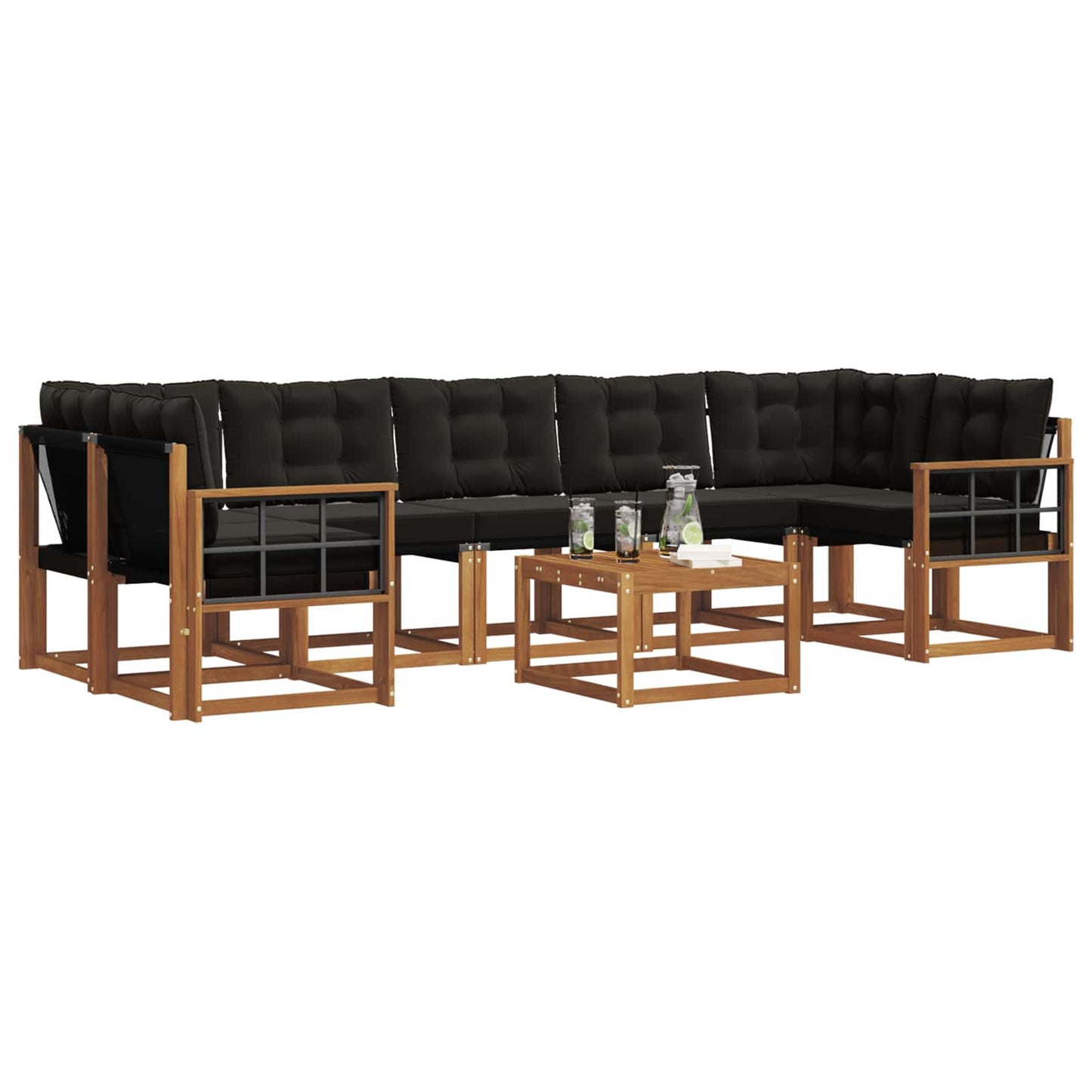 Buiten bankenset met kussen 8 pcs Natuurlijk en Zwart is nu te koop bij PeponiXL, paradijselijk wonen!