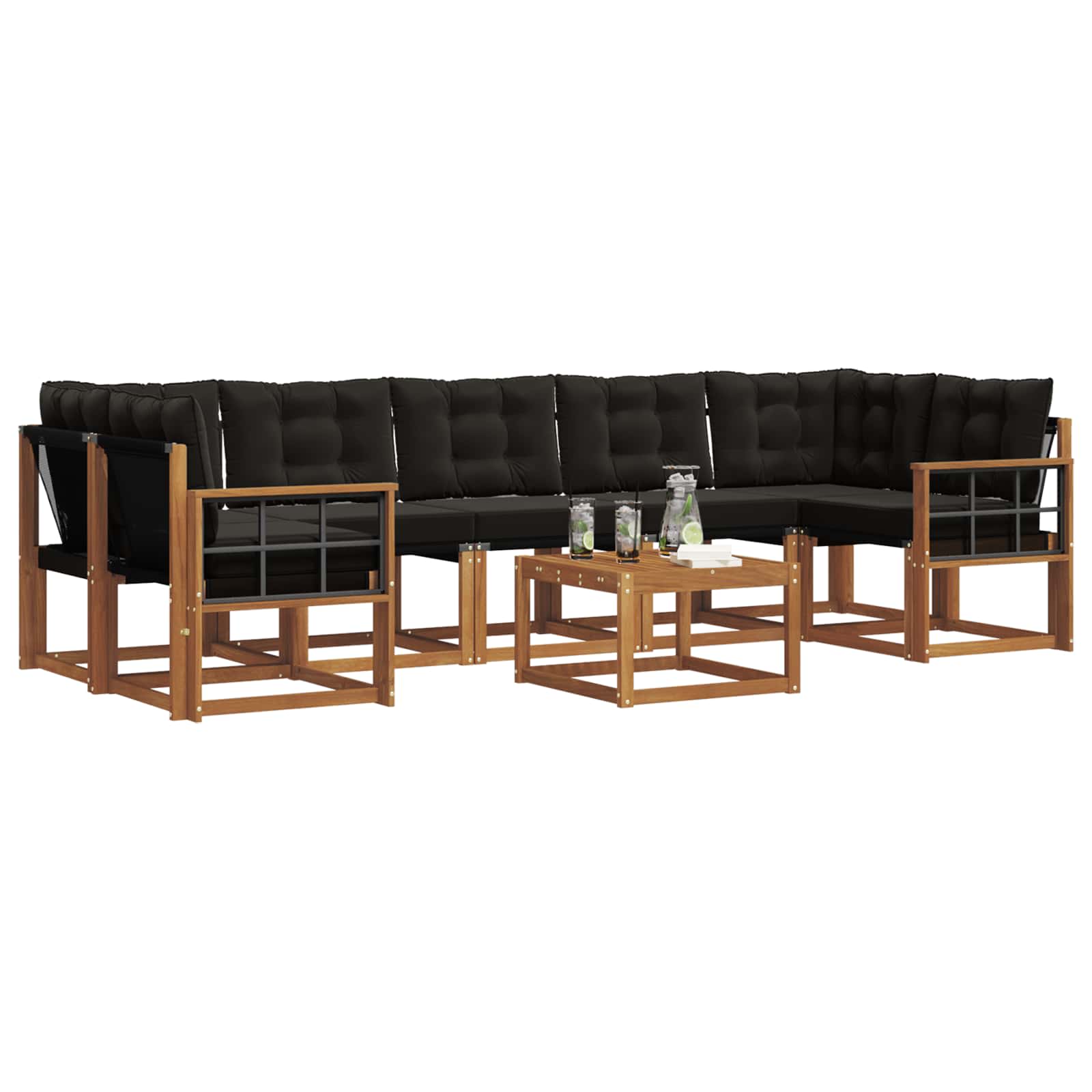 Buiten bankenset met kussen 8 pcs Natuurlijk en Zwart is nu te koop bij PeponiXL, paradijselijk wonen!