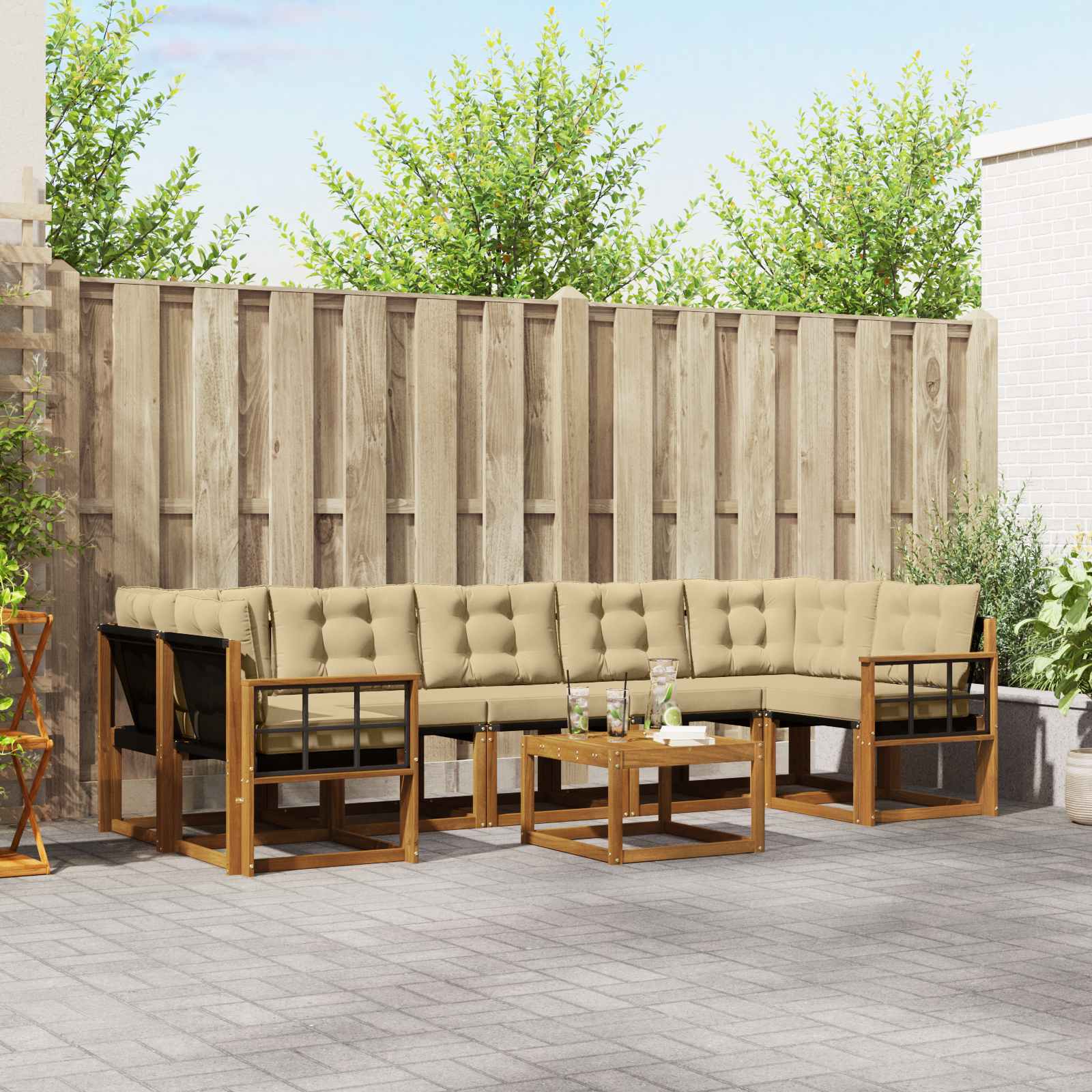 Buiten bankenset met kussen 8 pcs Natuurlijk en Beige is nu te koop bij PeponiXL, paradijselijk wonen!