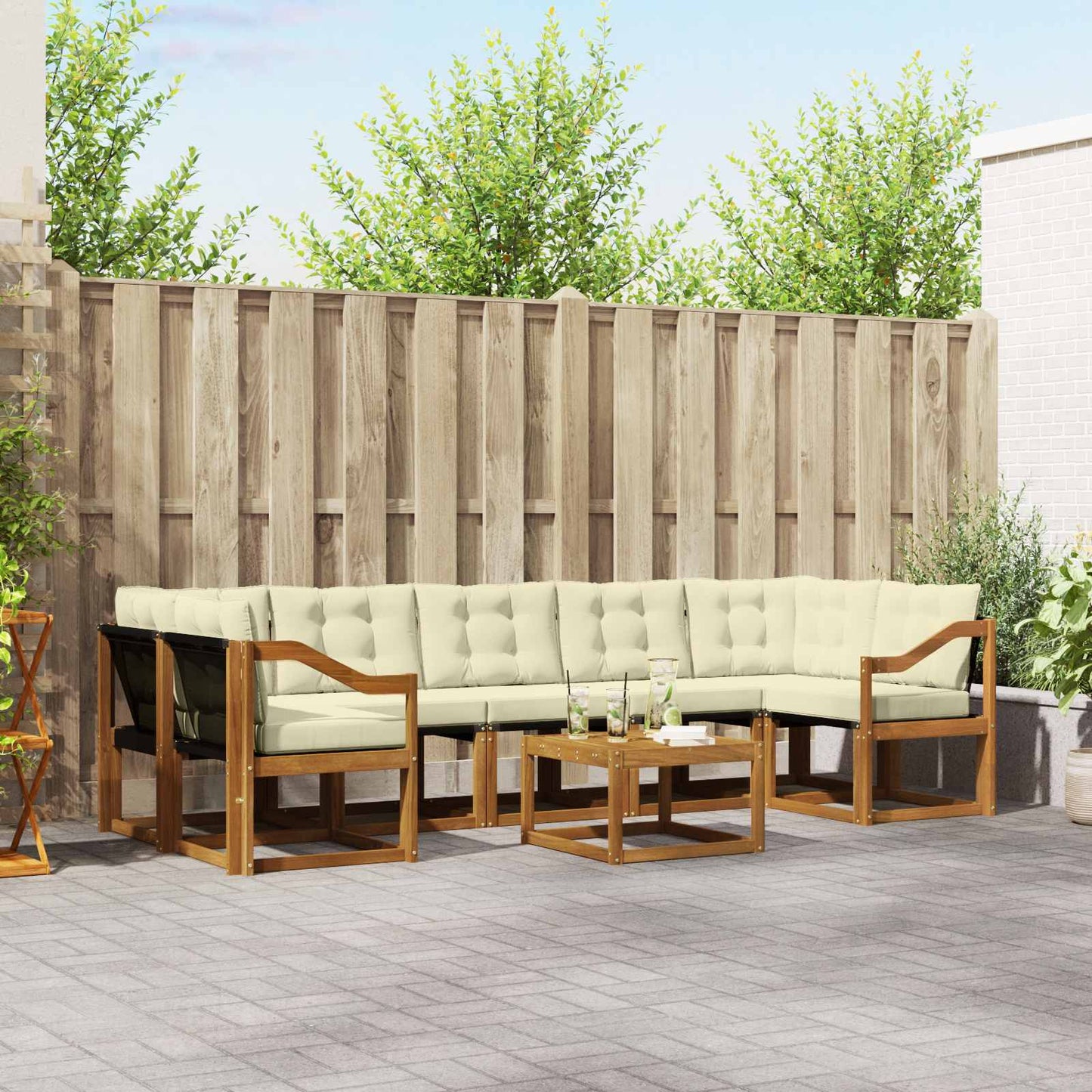 Buiten bankenset met kussen 8 pcs Natuurlijk en Crème is nu te koop bij PeponiXL, paradijselijk wonen!