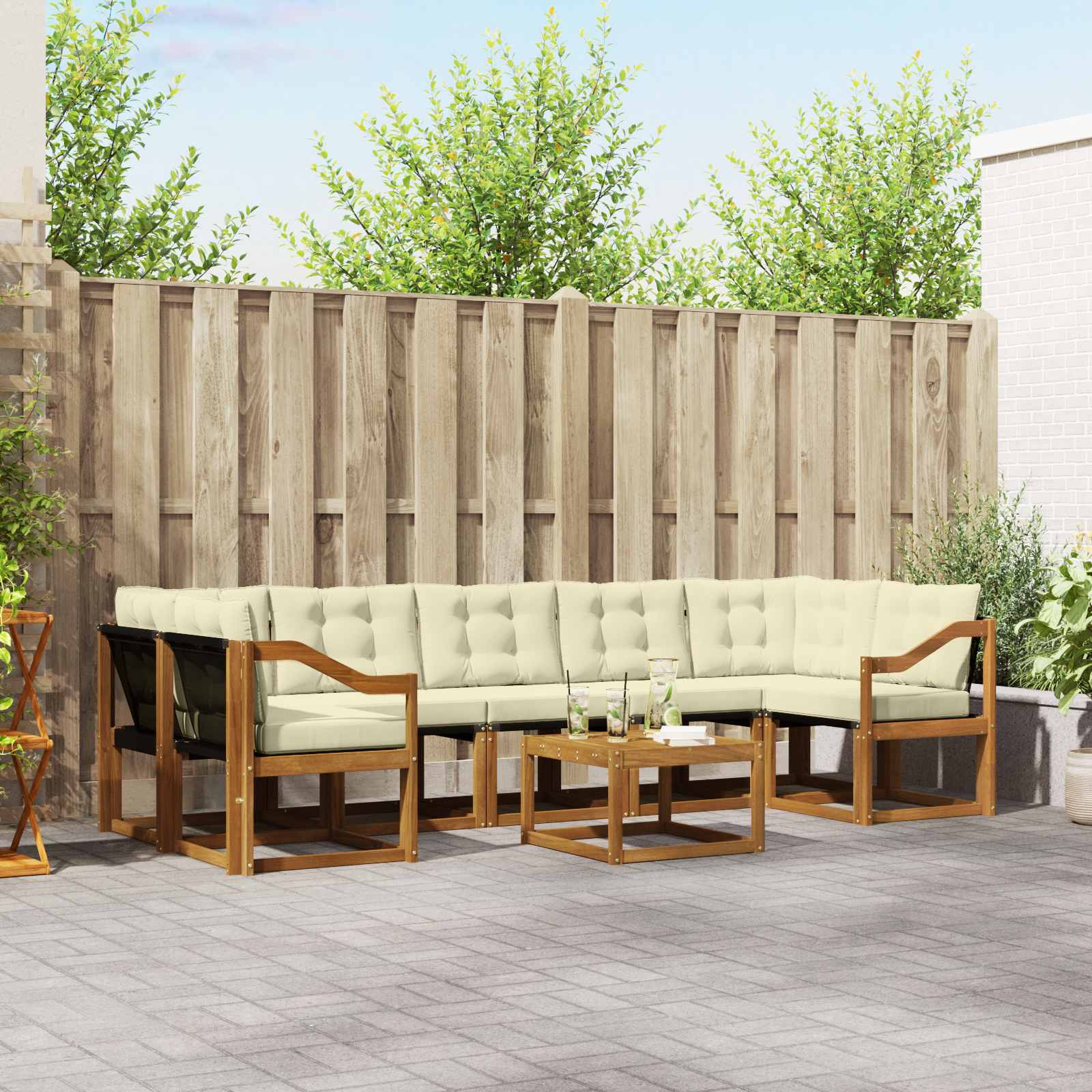 Buiten bankenset met kussen 8 pcs Natuurlijk en Crème is nu te koop bij PeponiXL, paradijselijk wonen!