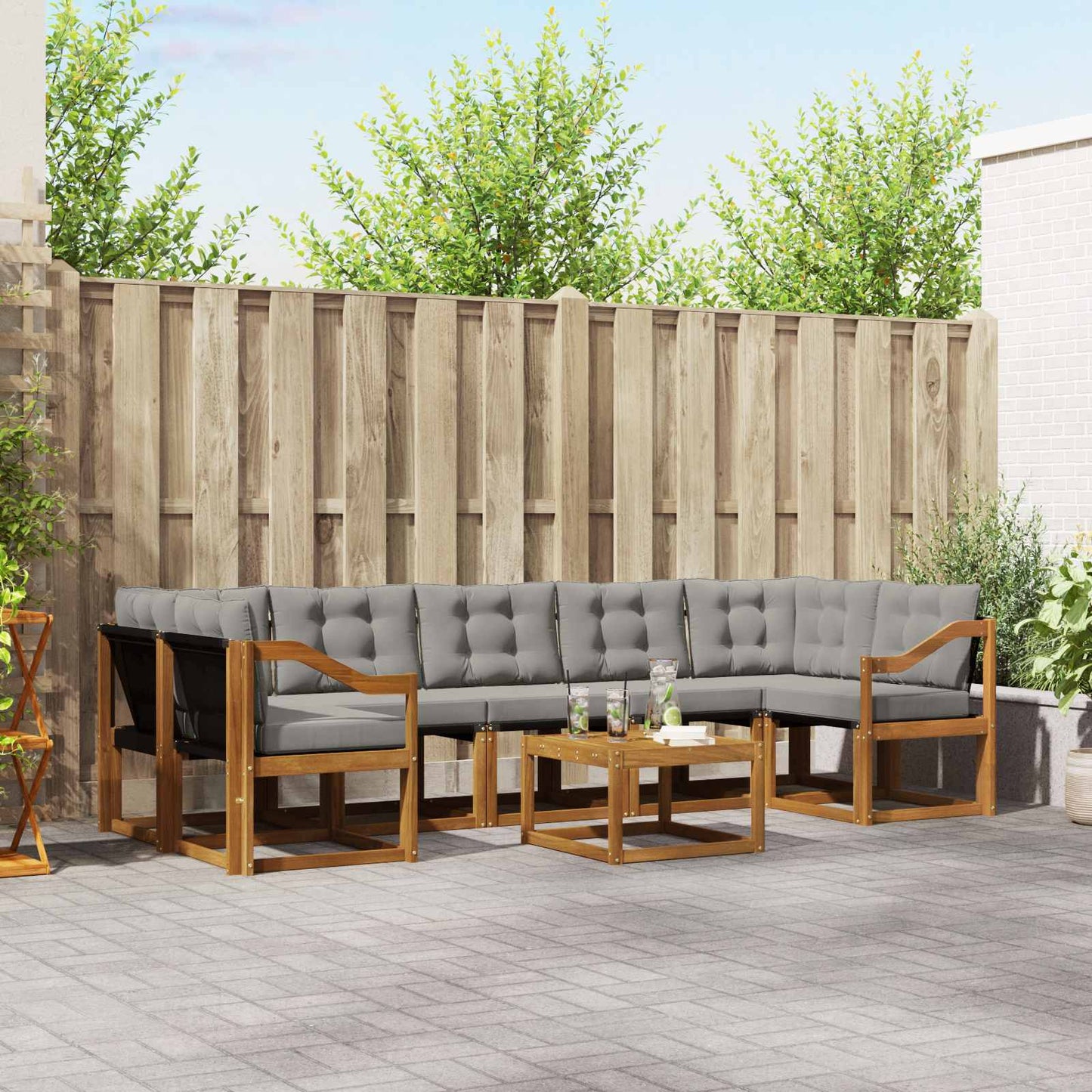 Buiten bankenset met kussen 8 pcs Natuurlijk en Lichtgrijs is nu te koop bij PeponiXL, paradijselijk wonen!
