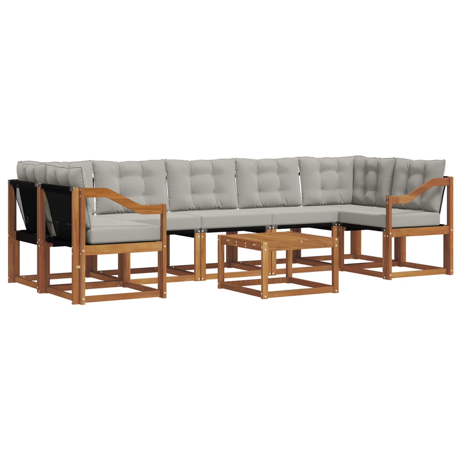 Buiten bankenset met kussen 8 pcs Natuurlijk en Lichtgrijs is nu te koop bij PeponiXL, paradijselijk wonen!