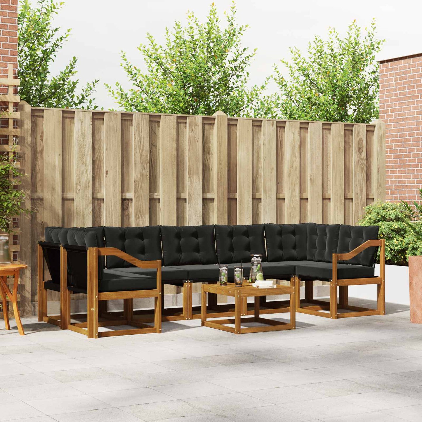 Buiten bankenset met kussen 8 pcs Natuurlijk en Zwart is nu te koop bij PeponiXL, paradijselijk wonen!