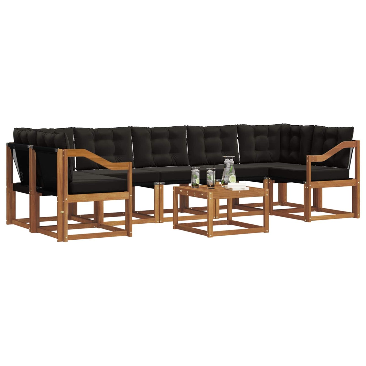 Buiten bankenset met kussen 8 pcs Natuurlijk en Zwart is nu te koop bij PeponiXL, paradijselijk wonen!