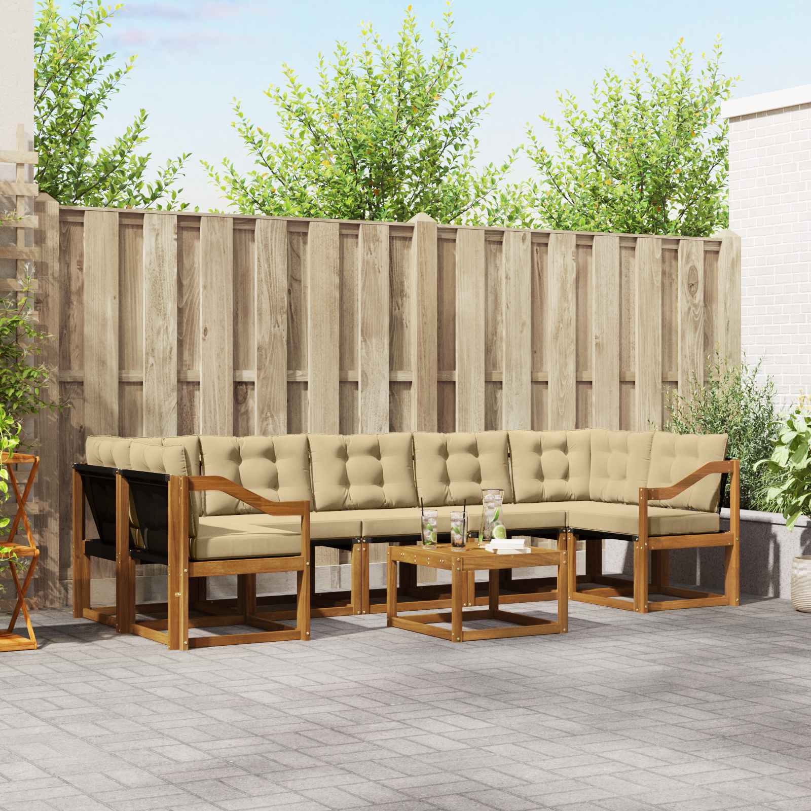 Buiten bankenset met kussen 8 pcs Natuurlijk en Beige is nu te koop bij PeponiXL, paradijselijk wonen!