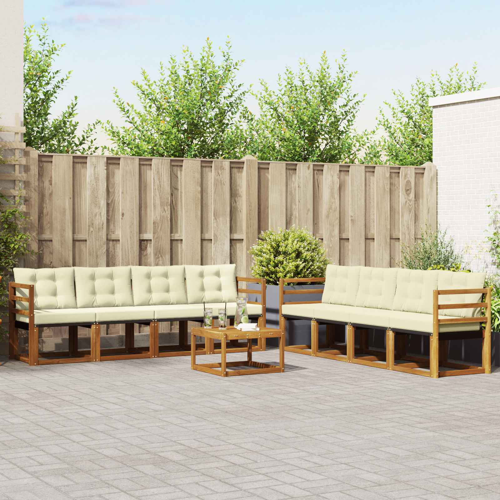 Buiten bankenset met kussen 9 pcs Natuurlijk en Crème is nu te koop bij PeponiXL, paradijselijk wonen!