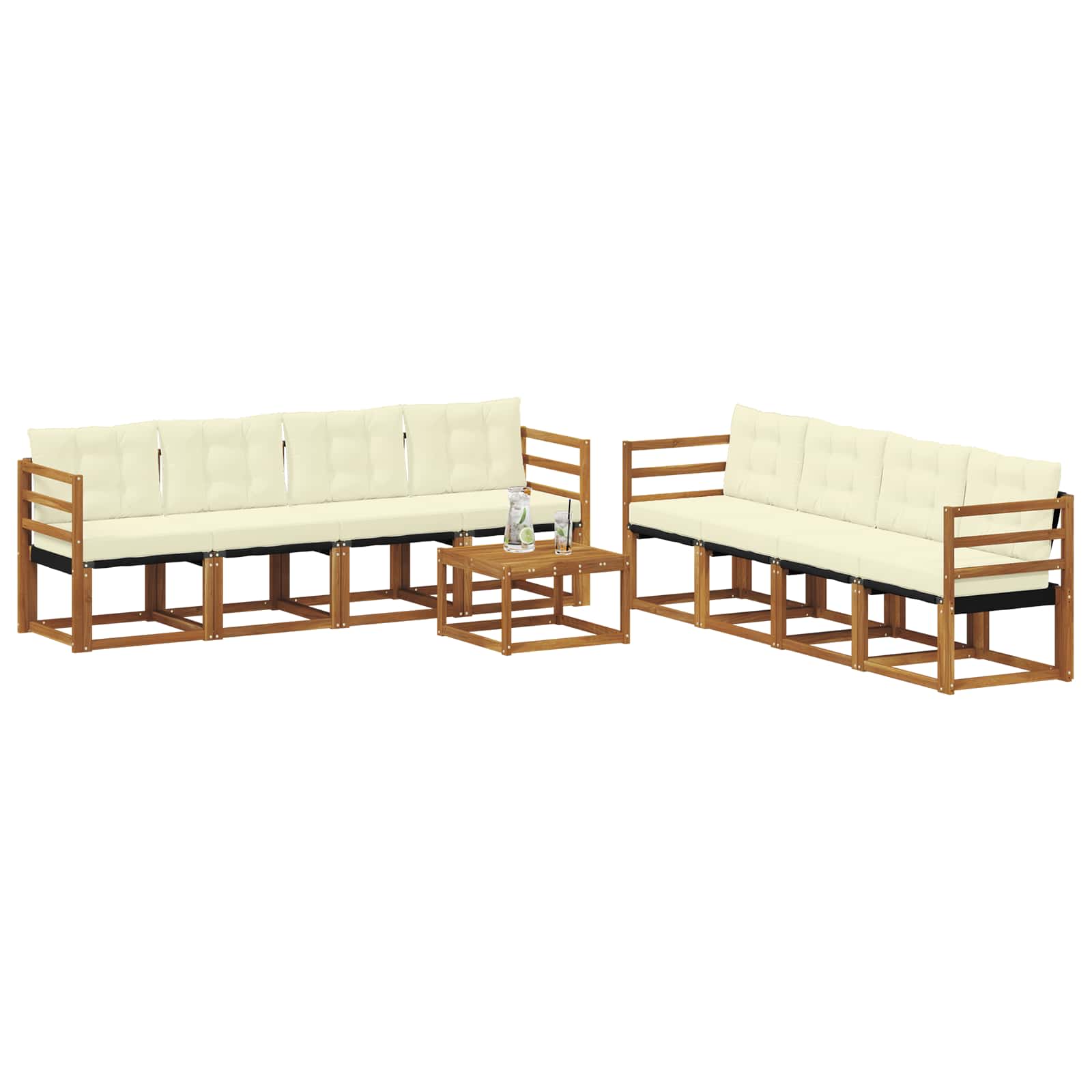 Buiten bankenset met kussen 9 pcs Natuurlijk en Crème is nu te koop bij PeponiXL, paradijselijk wonen!