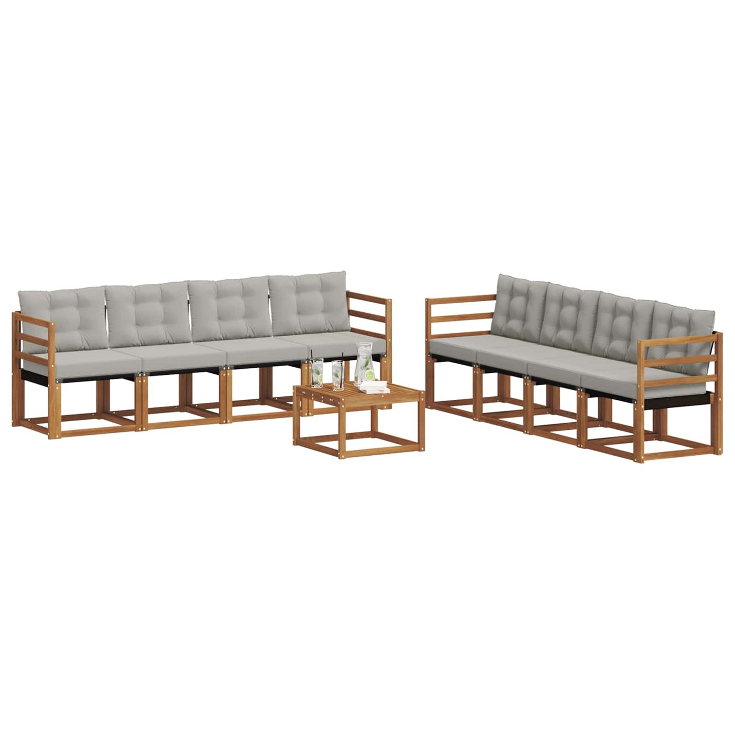 Buiten bankenset met kussen 9 pcs Natuurlijk en Lichtgrijs is nu te koop bij PeponiXL, paradijselijk wonen!