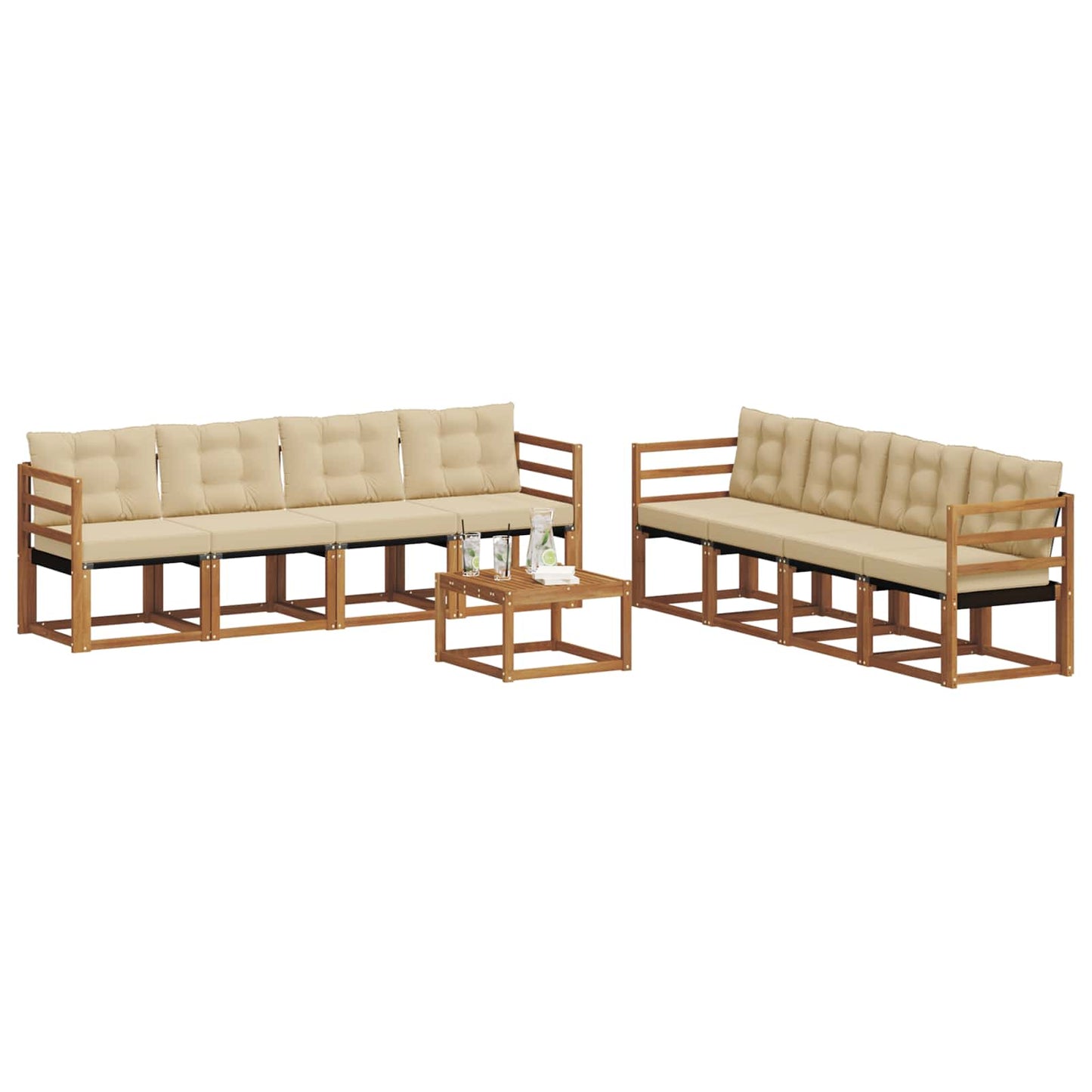 Buiten bankenset met kussen 9 pcs Natuurlijk en Beige is nu te koop bij PeponiXL, paradijselijk wonen!
