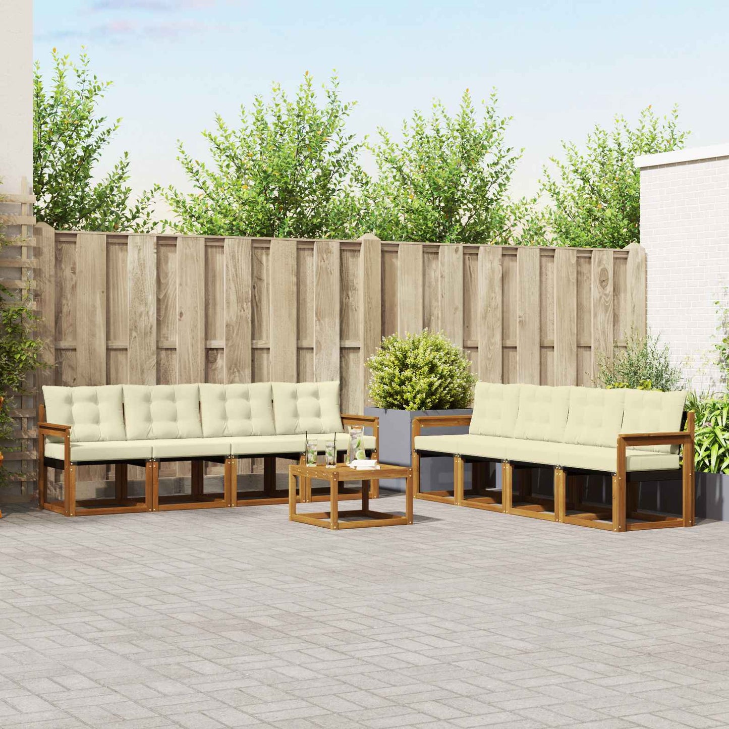 Buiten bankenset met kussen 9 pcs Natuurlijk en Crème is nu te koop bij PeponiXL, paradijselijk wonen!